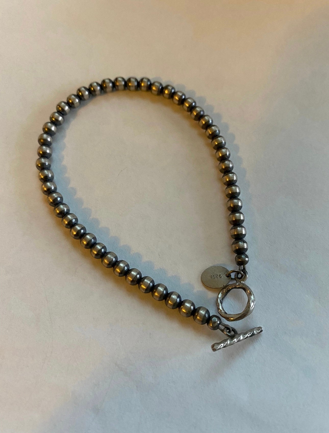 Handcrafted Sterling Silver Pearls 4mm Beaded Bracelet 7.5 inch