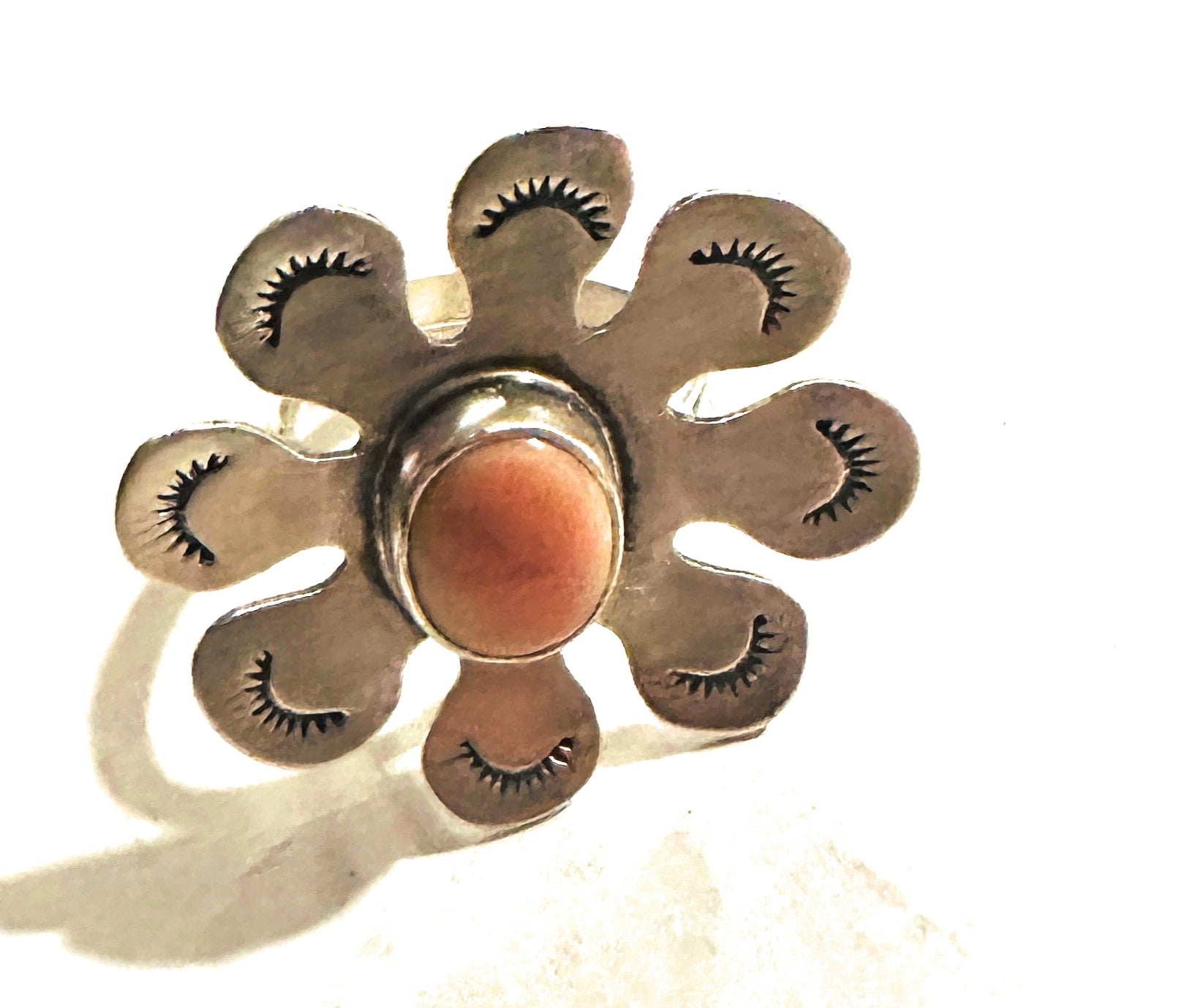 Handcrafted Sterling Silver & Queen Pink Conch Shell Adjustable Flower Ring