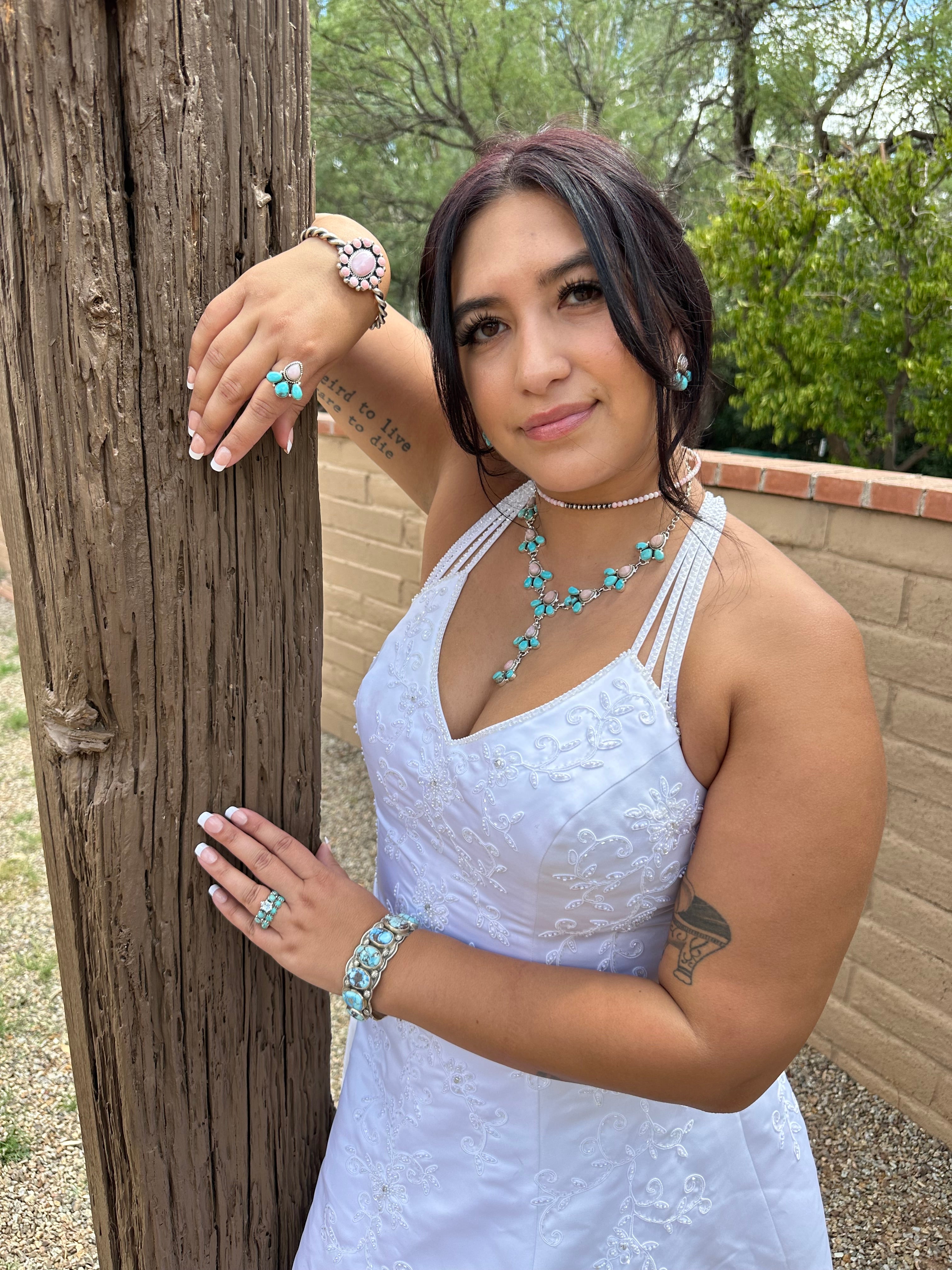 Handcrafted Pink Conch & Sterling Silver Beaded Wrap Choker Necklace