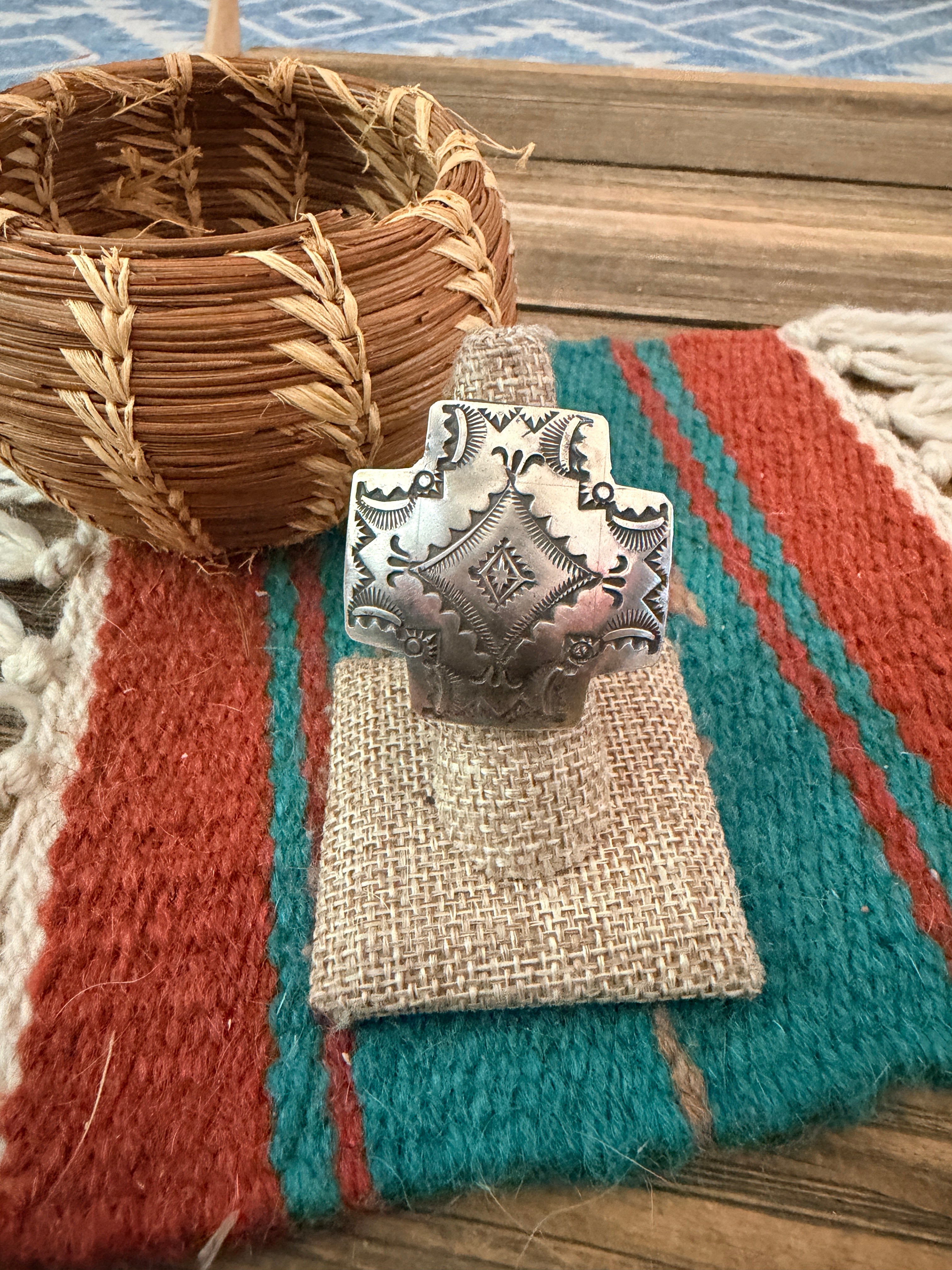 Handcrafted Sterling Silver Adjustable Cross Concho Ring by Vincent Platero