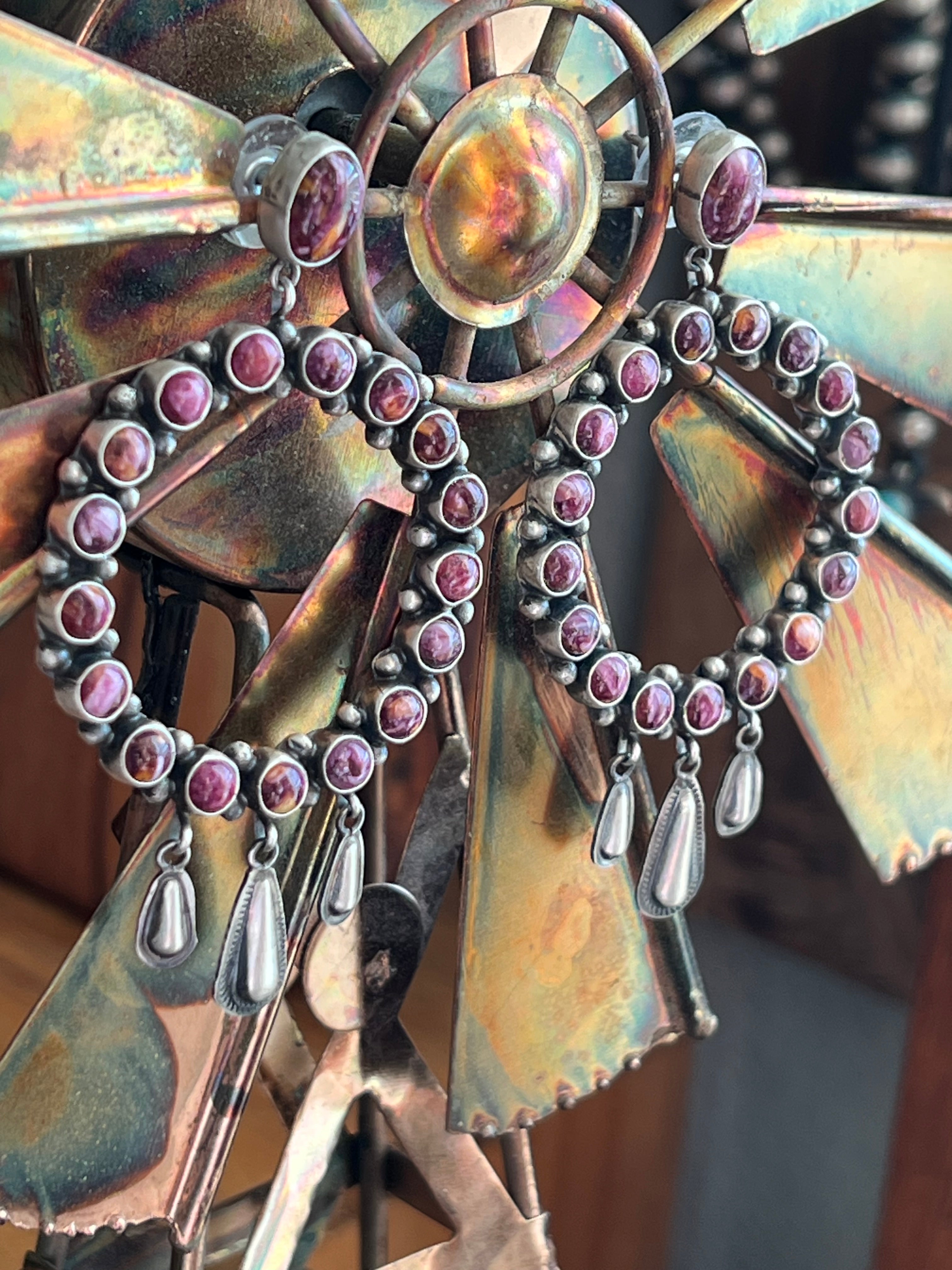 Handcrafted Purple Spiny & Sterling Silver Dangle Earrings by Sheila Tso