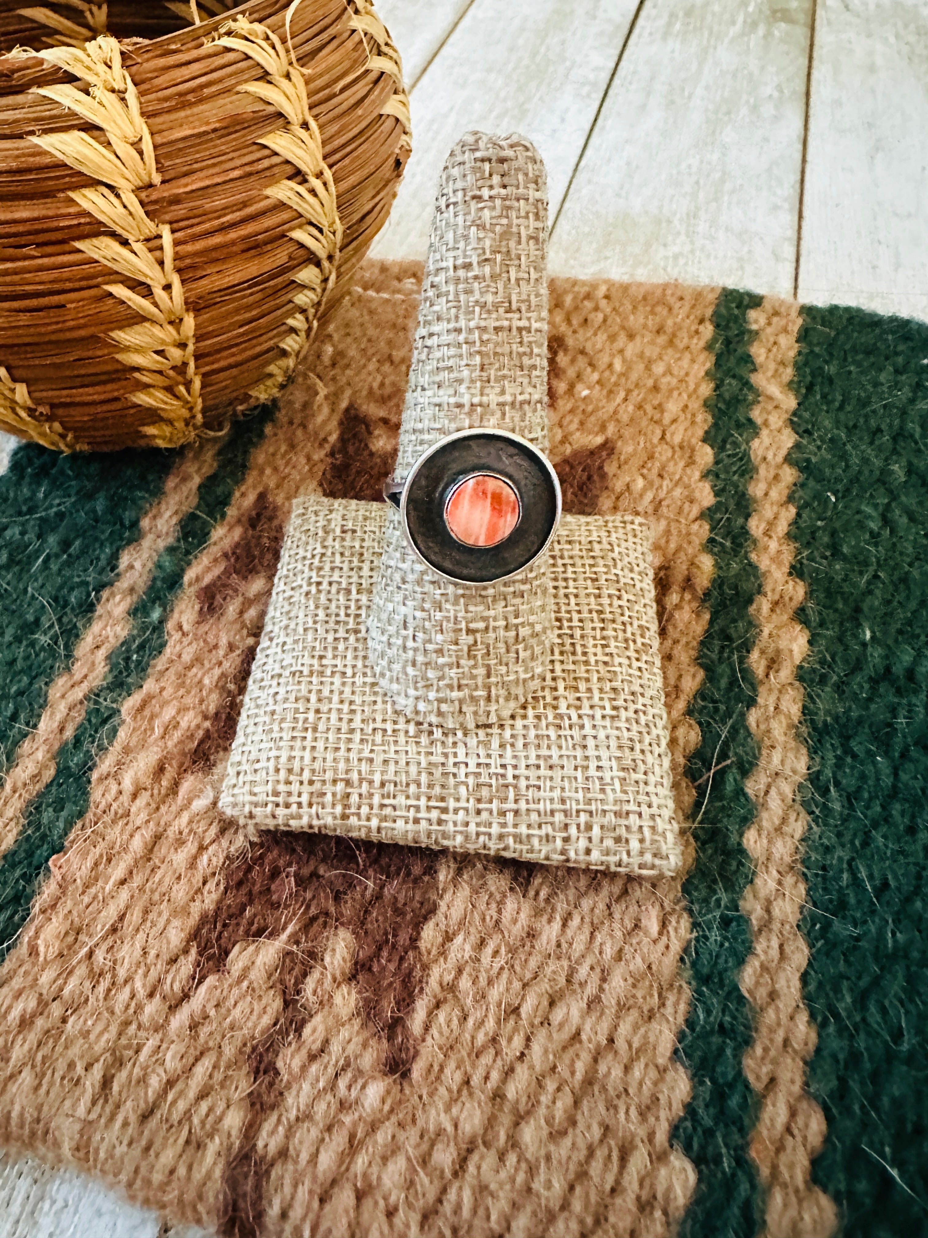 Handcrafted Old Pawn Sterling Silver & Spiny Ring Size 9.25