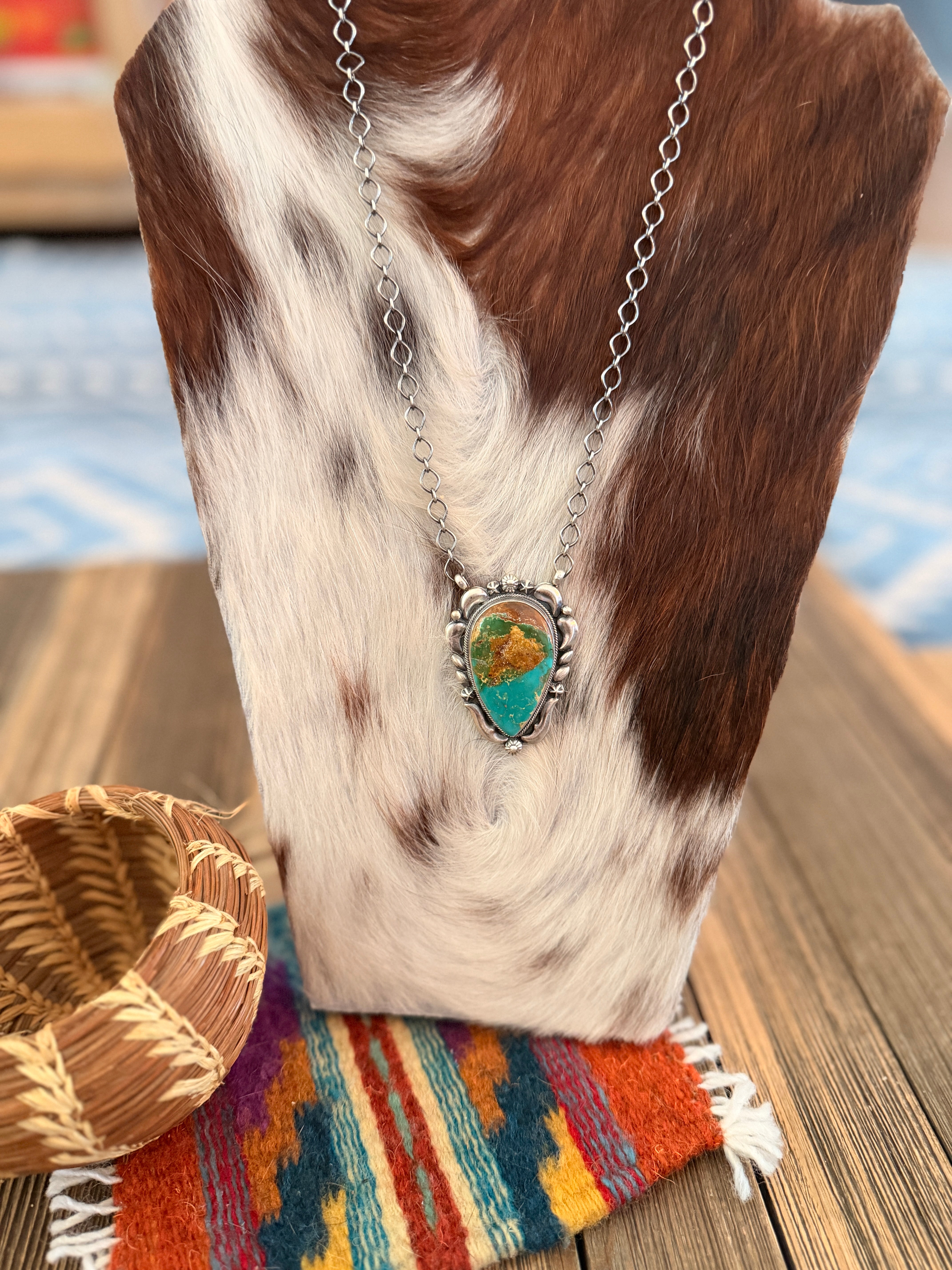 Handcrafted Royston Turquoise & Sterling Silver Necklace by Jackson Hoskie