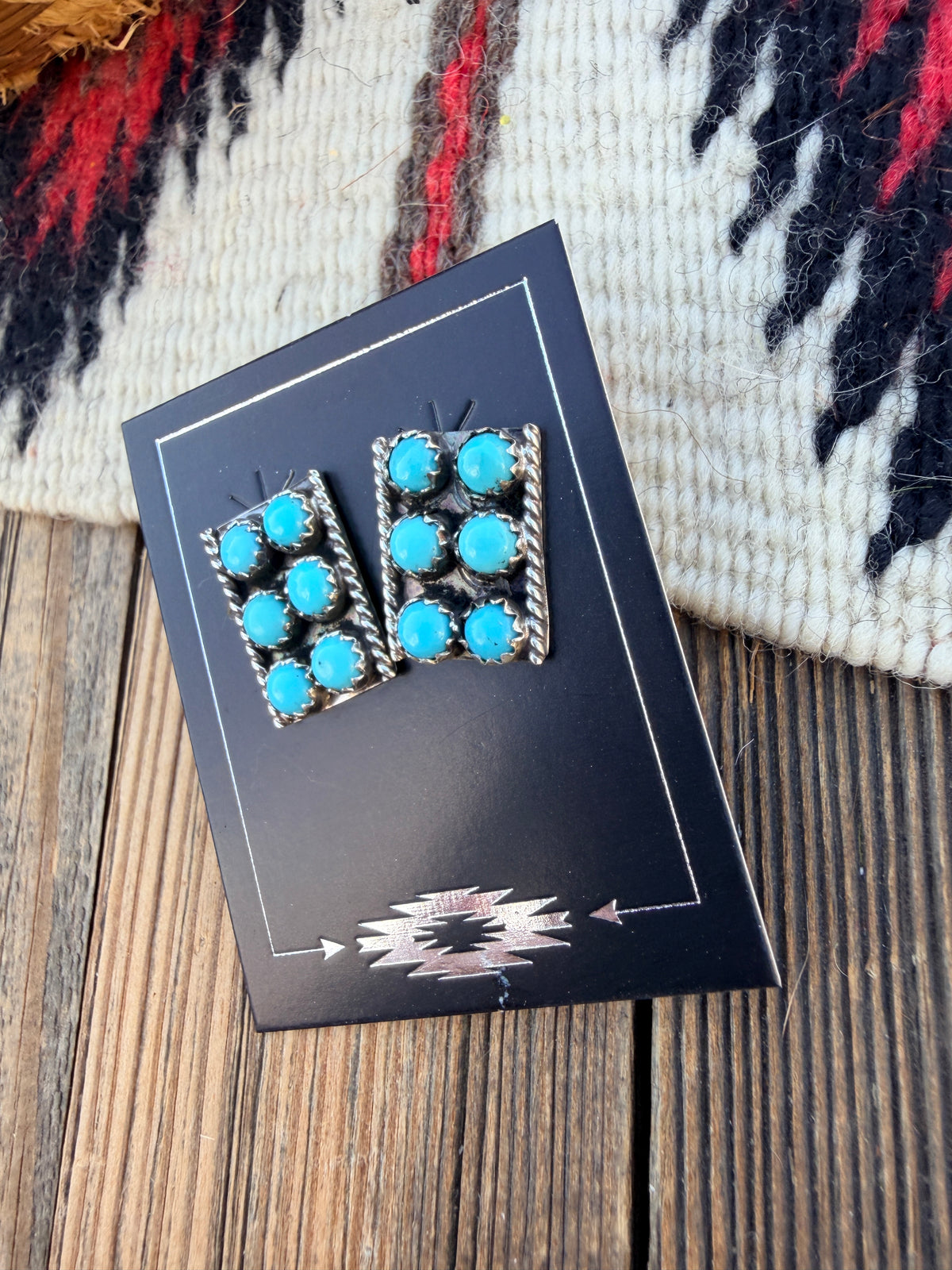 Handcrafted Turquoise & Sterling Silver Cluster Post Earrings