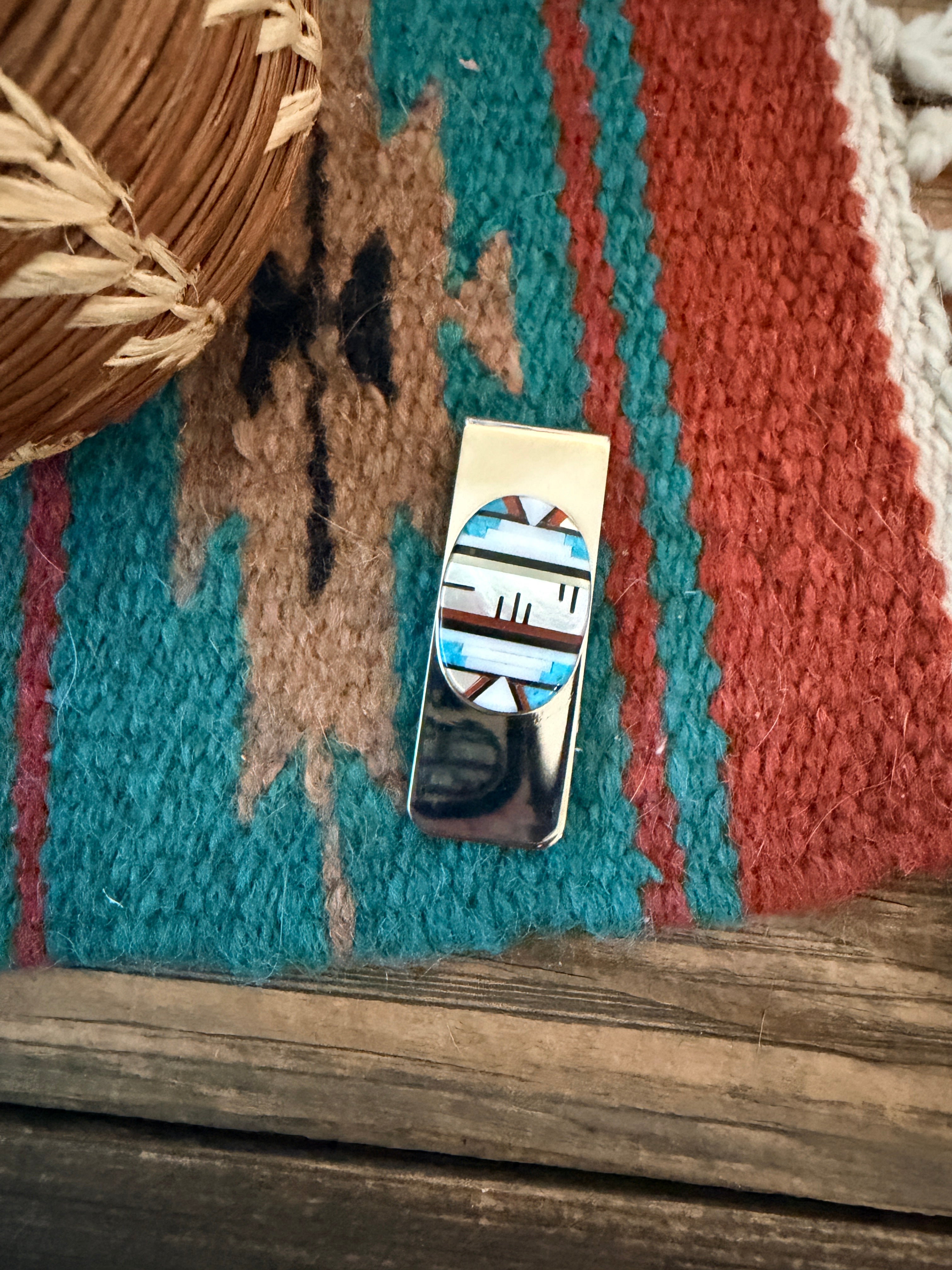 Handcrafted Multi Stone & Sterling Silver Inlay Money Clip