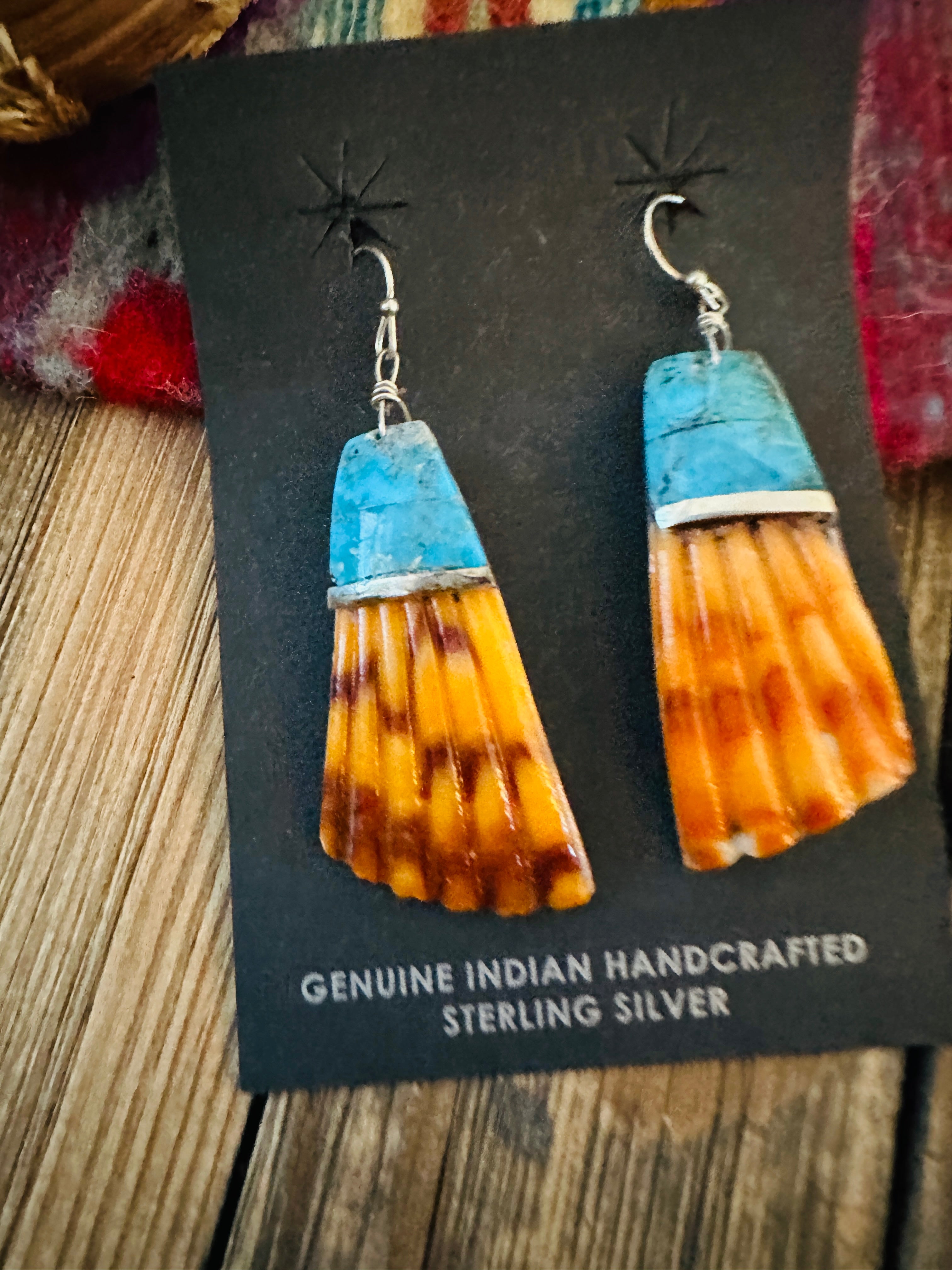 Handcrafted Turquoise & Shell Dangle Earrings