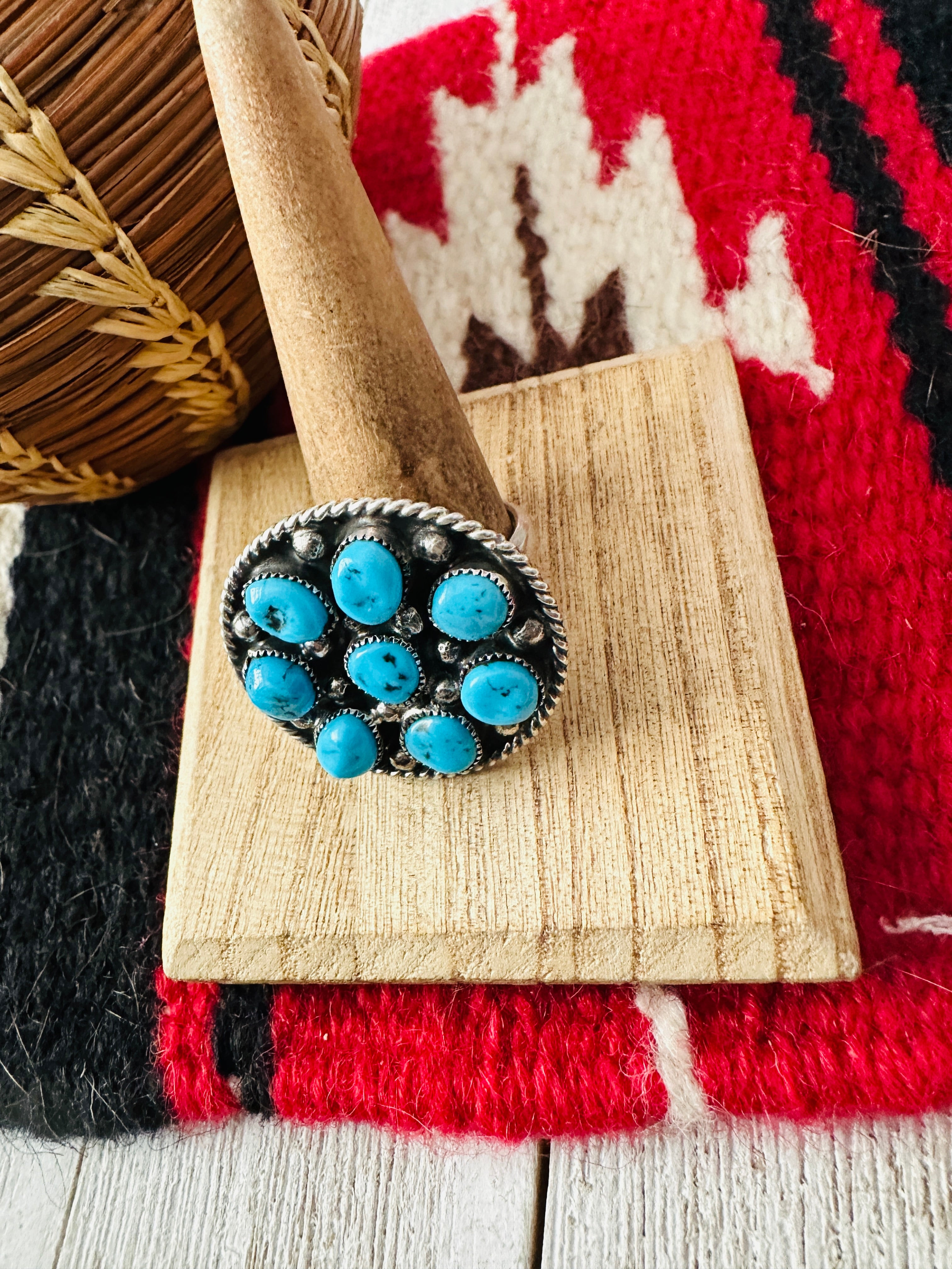 Handcrafted Sterling Silver & Kingman Turquoise Adjustable Ring