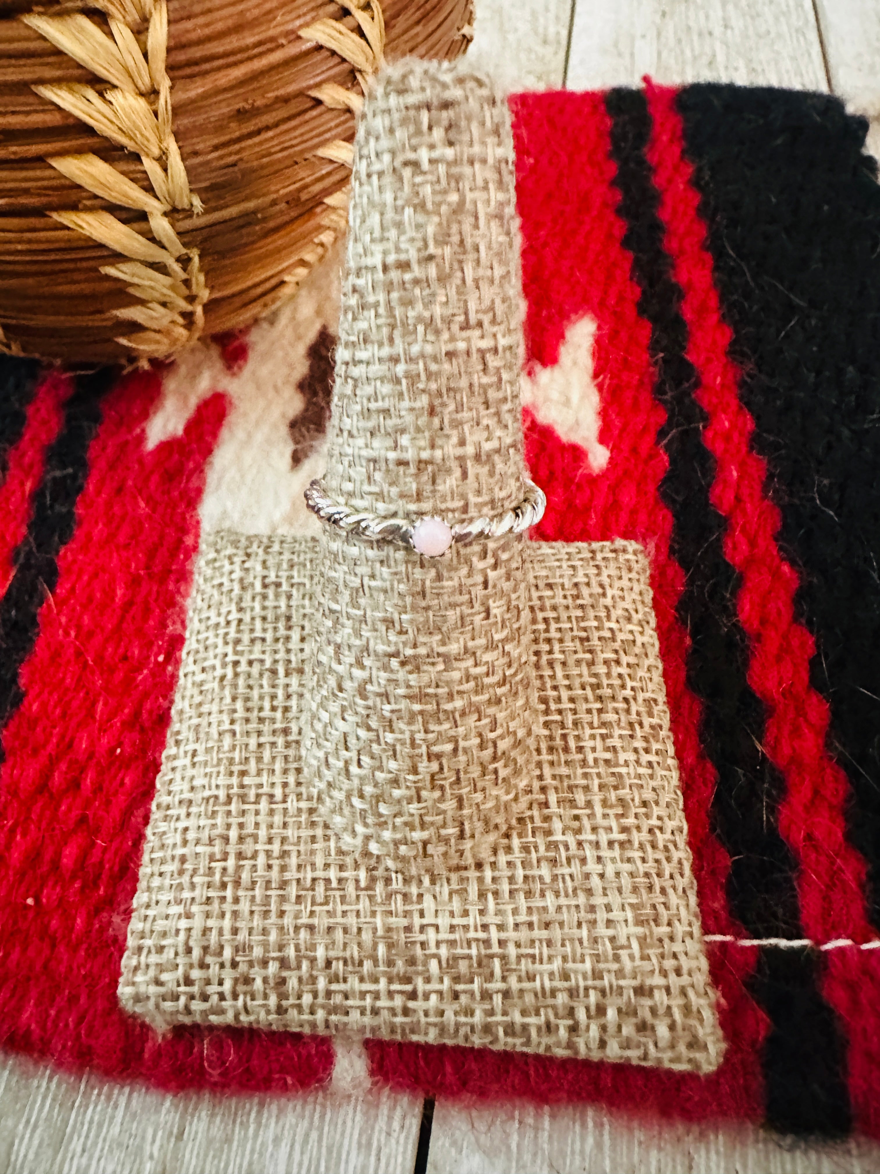 Handcrafted Queen Pink Conch & Sterling Silver Twisted Band Ring