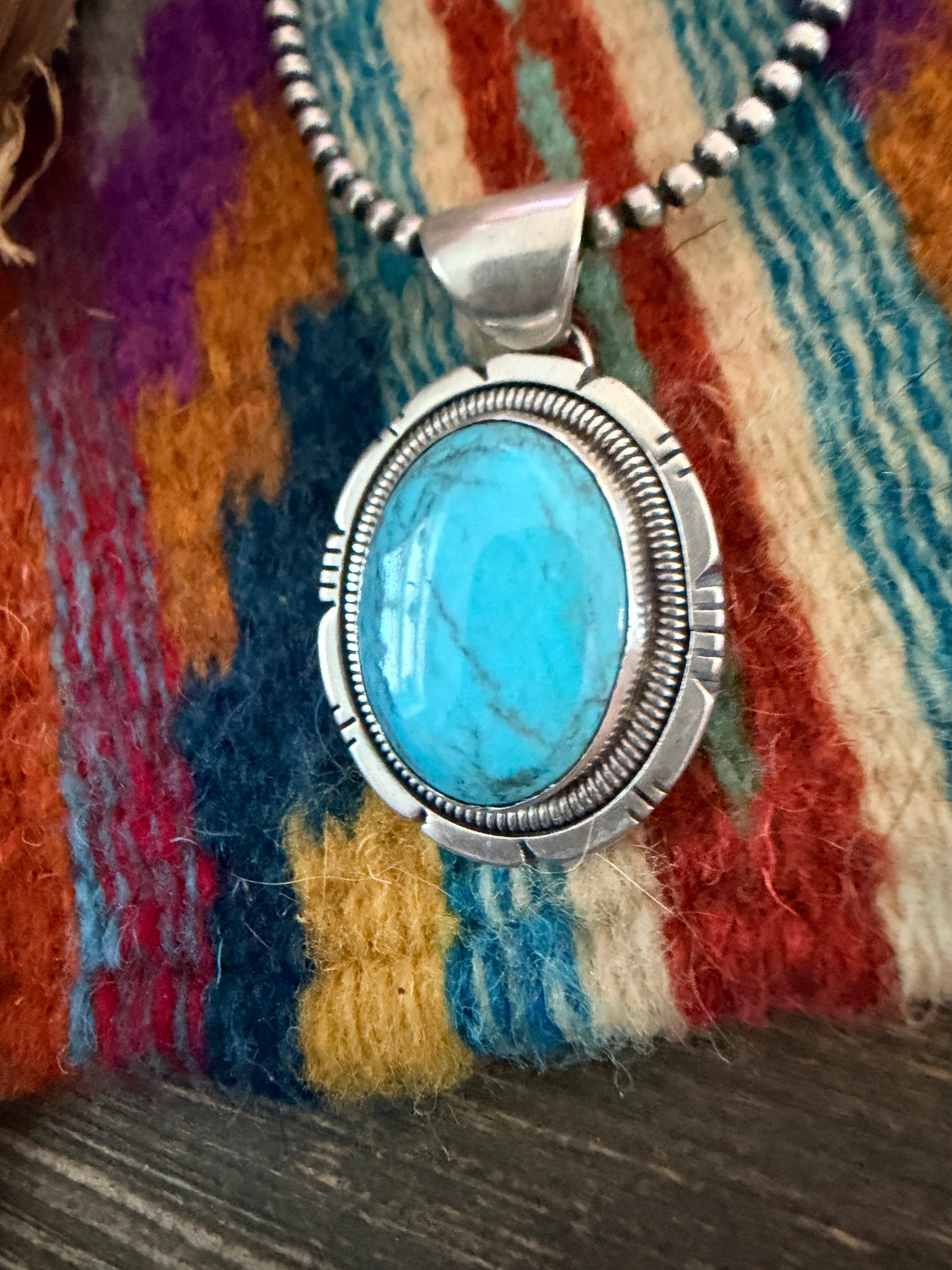 Handcrafted Turquoise and Sterling Silver Pendant by Wydell Billie