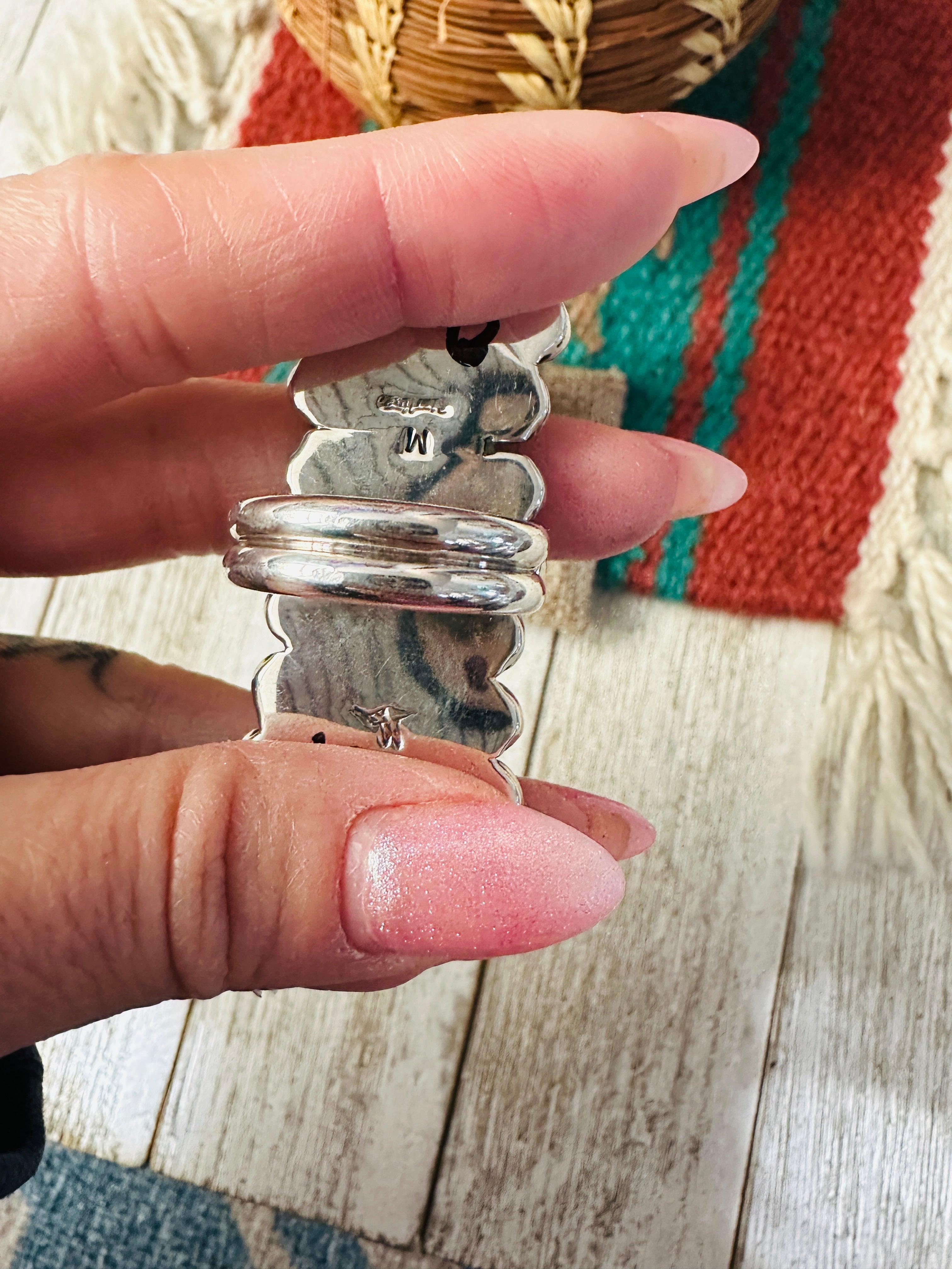 Handcrafted Carico Lake Turquoise & Sterling Silver Ring size 8