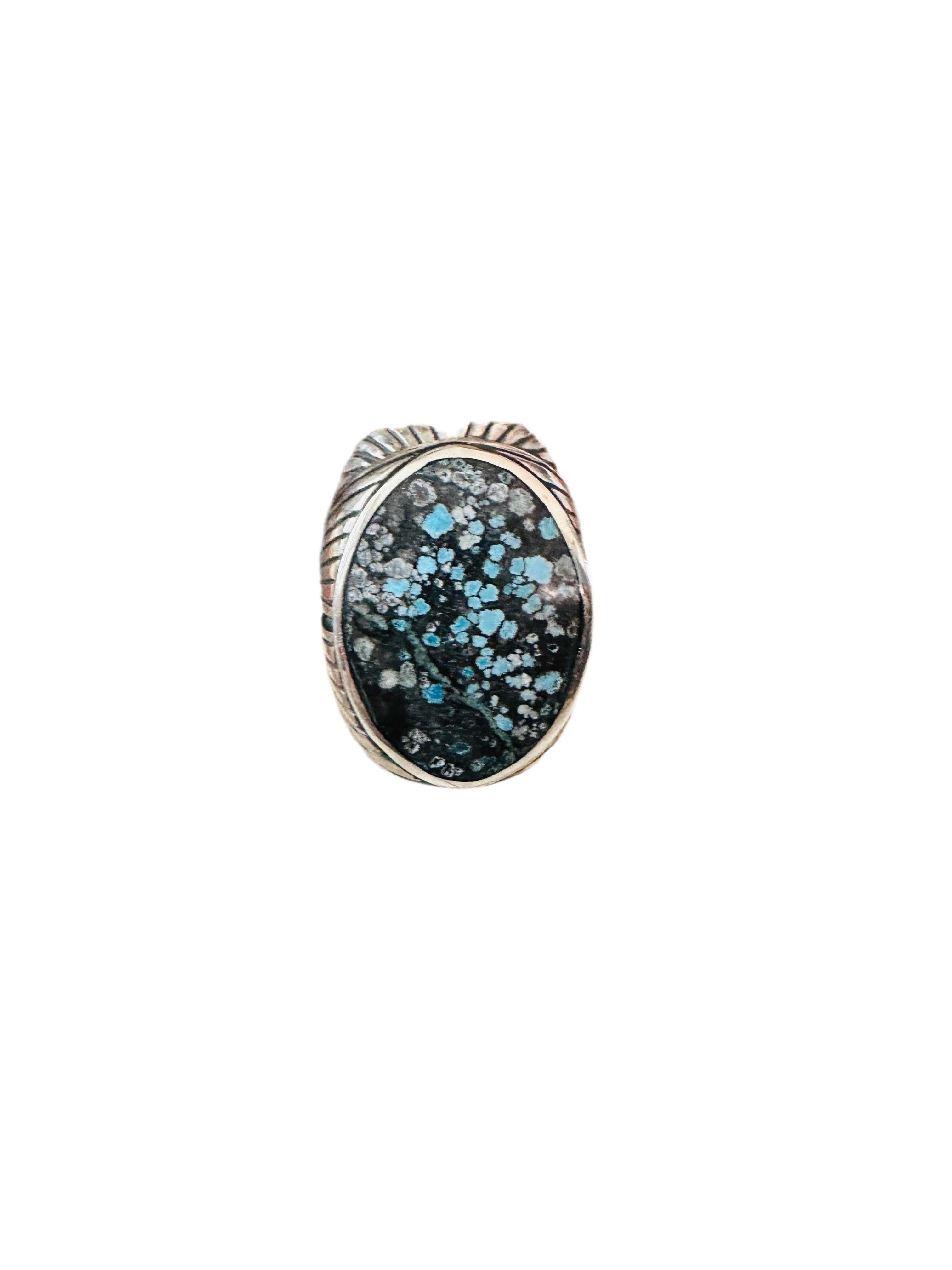 Old Pawn Navajo Sterling Silver & Kingman Web Turquoise Men’s Ring Size 10