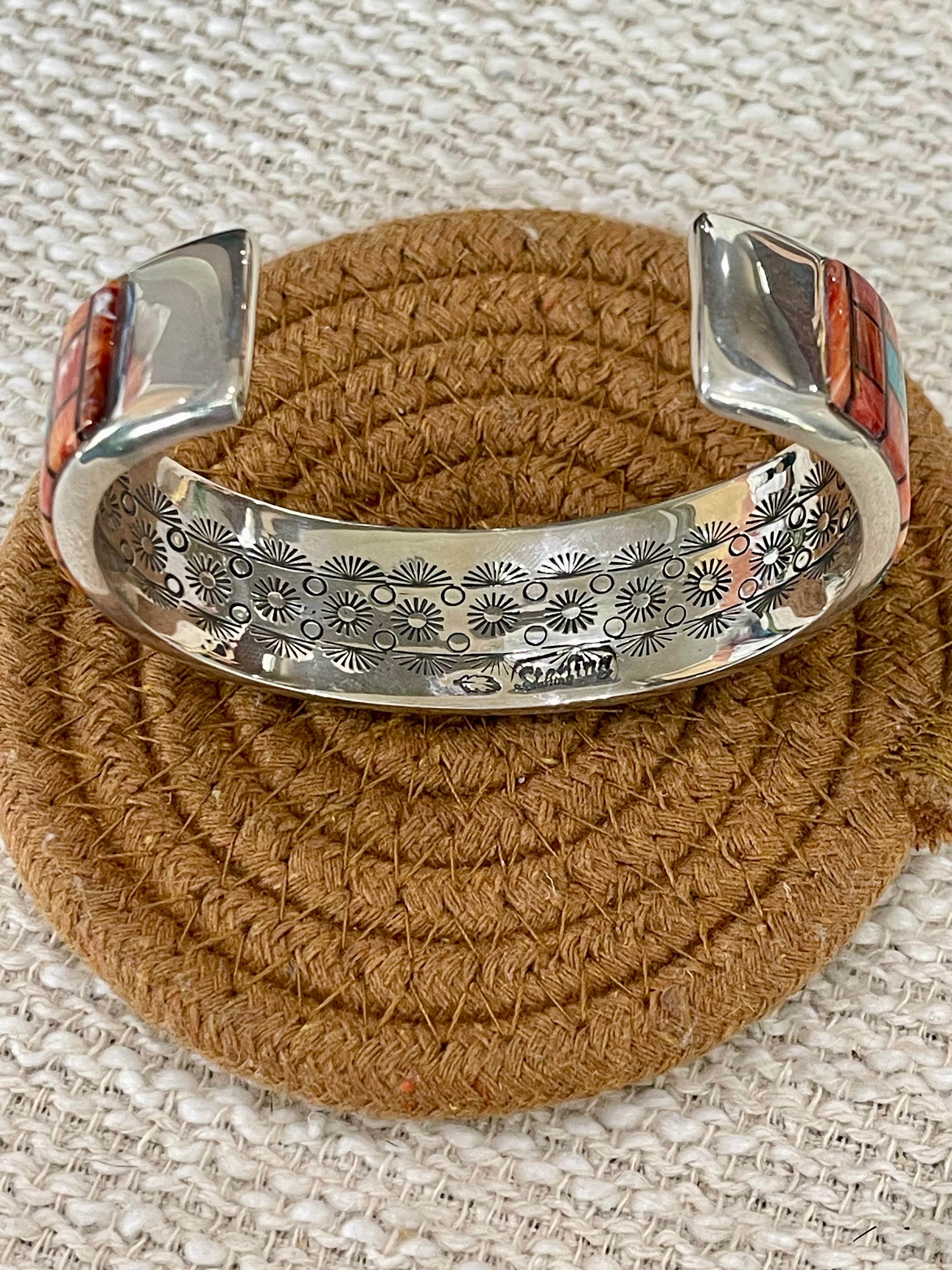 Gorgeous Handmade Sterling Silver & Multi Stone Inlay Cuff Bracelet