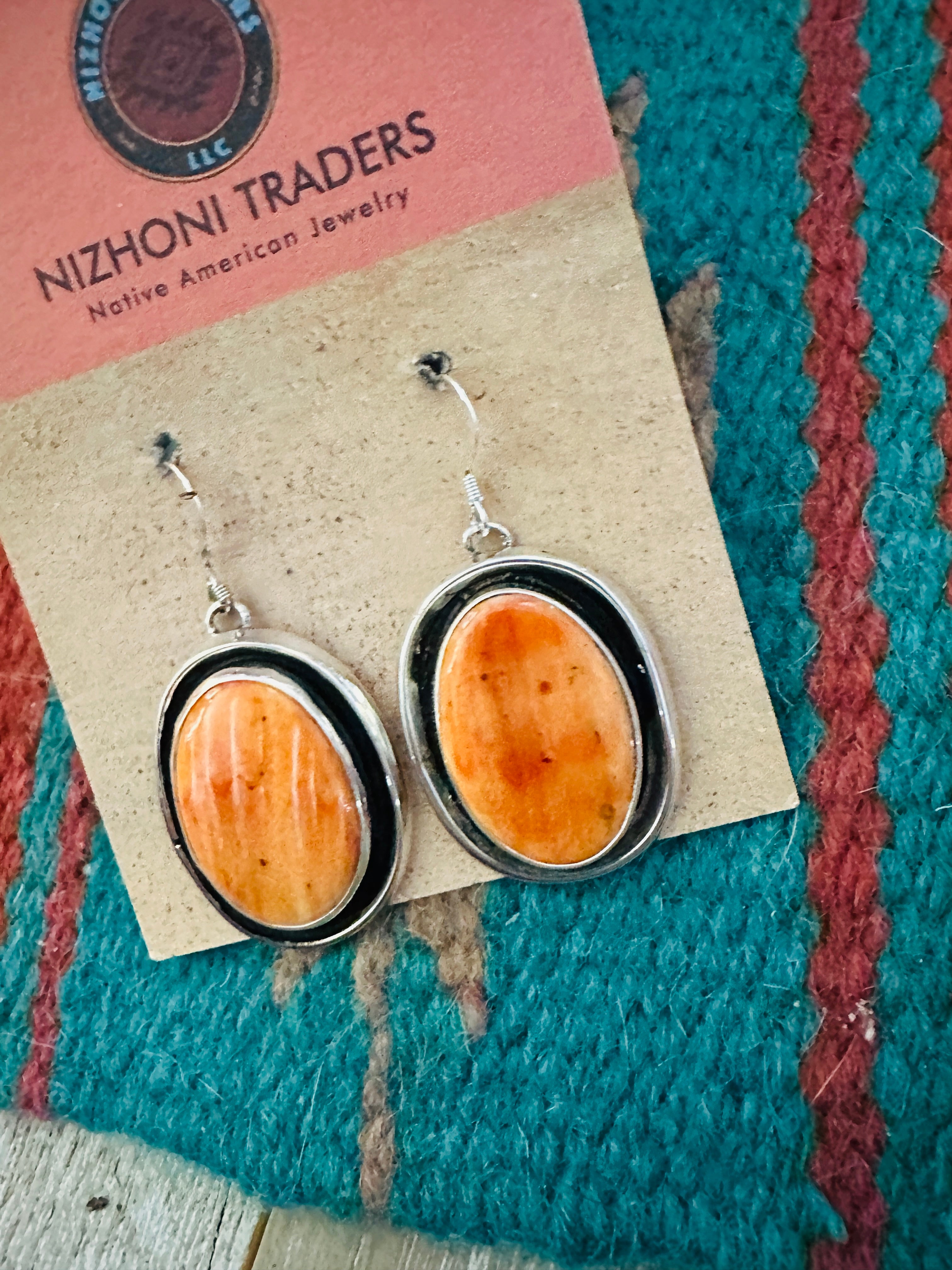 Handcrafted Orange Spiny & Sterling Silver Shadowbox Dangle Earrings