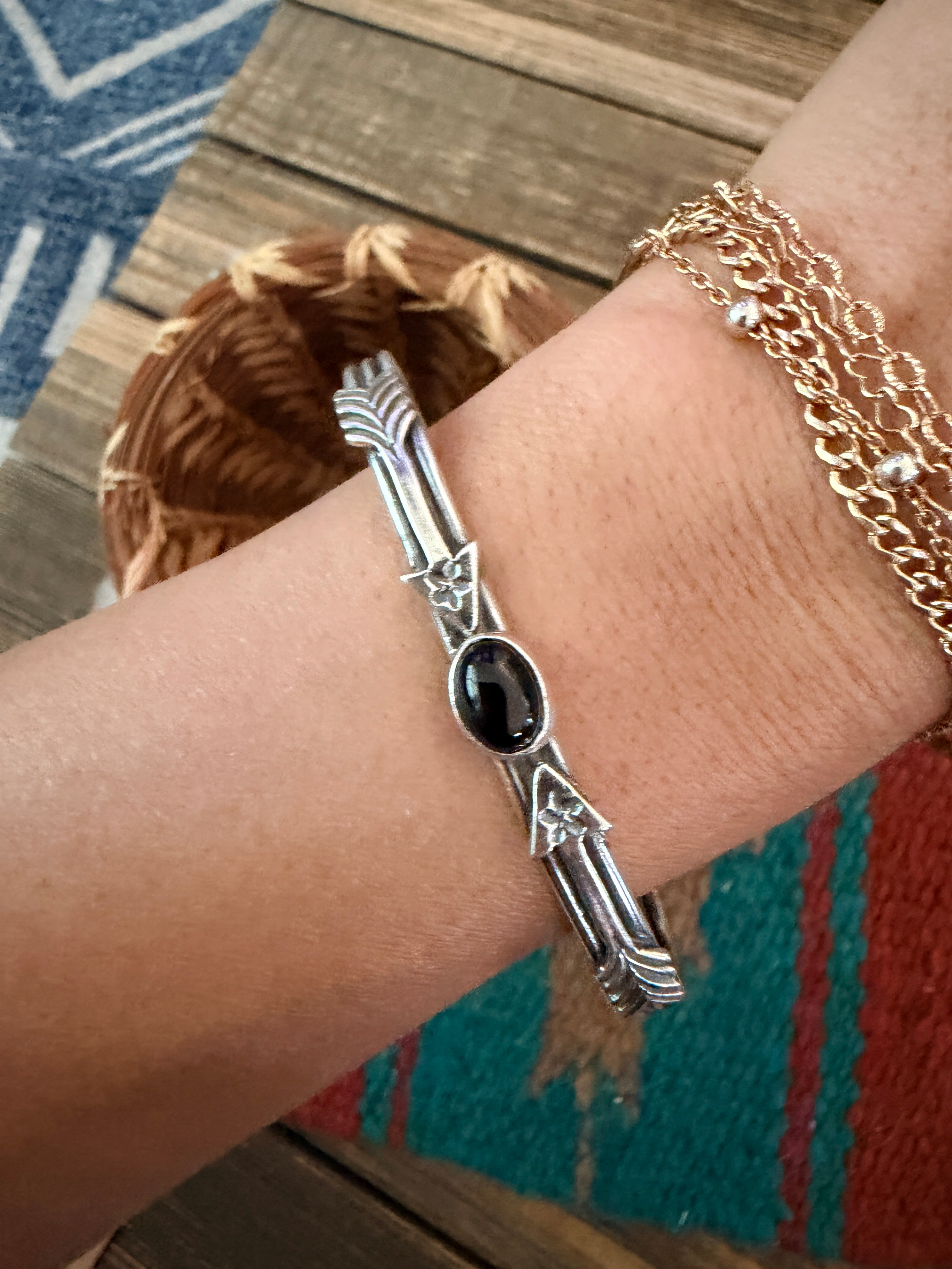 Handcrafted Sterling Silver & Onyx Arrow Cuff Bracelet