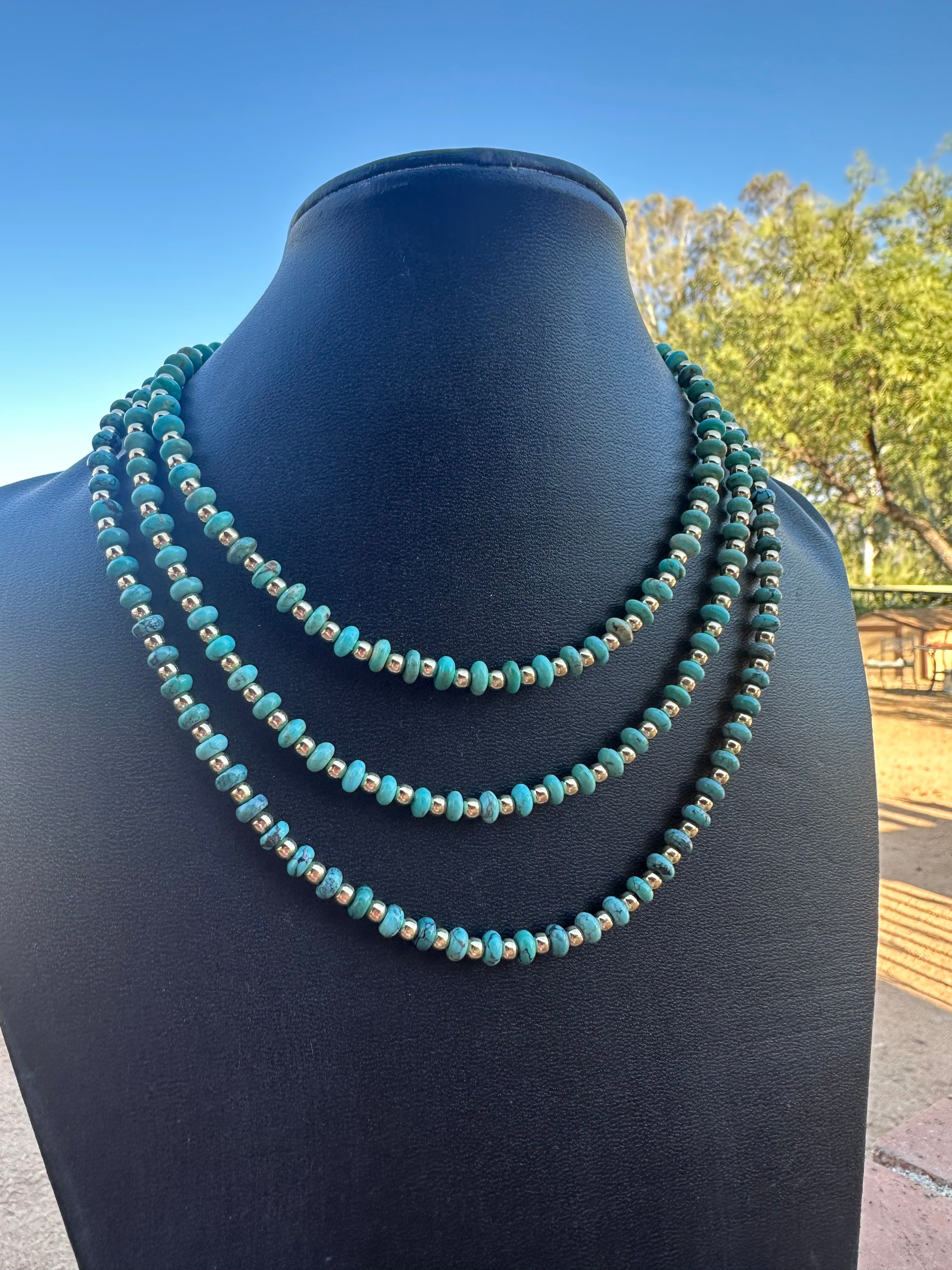 Gilded Sky Turquoise, Gold & Sterling Silver Beaded Necklace and Bracelets