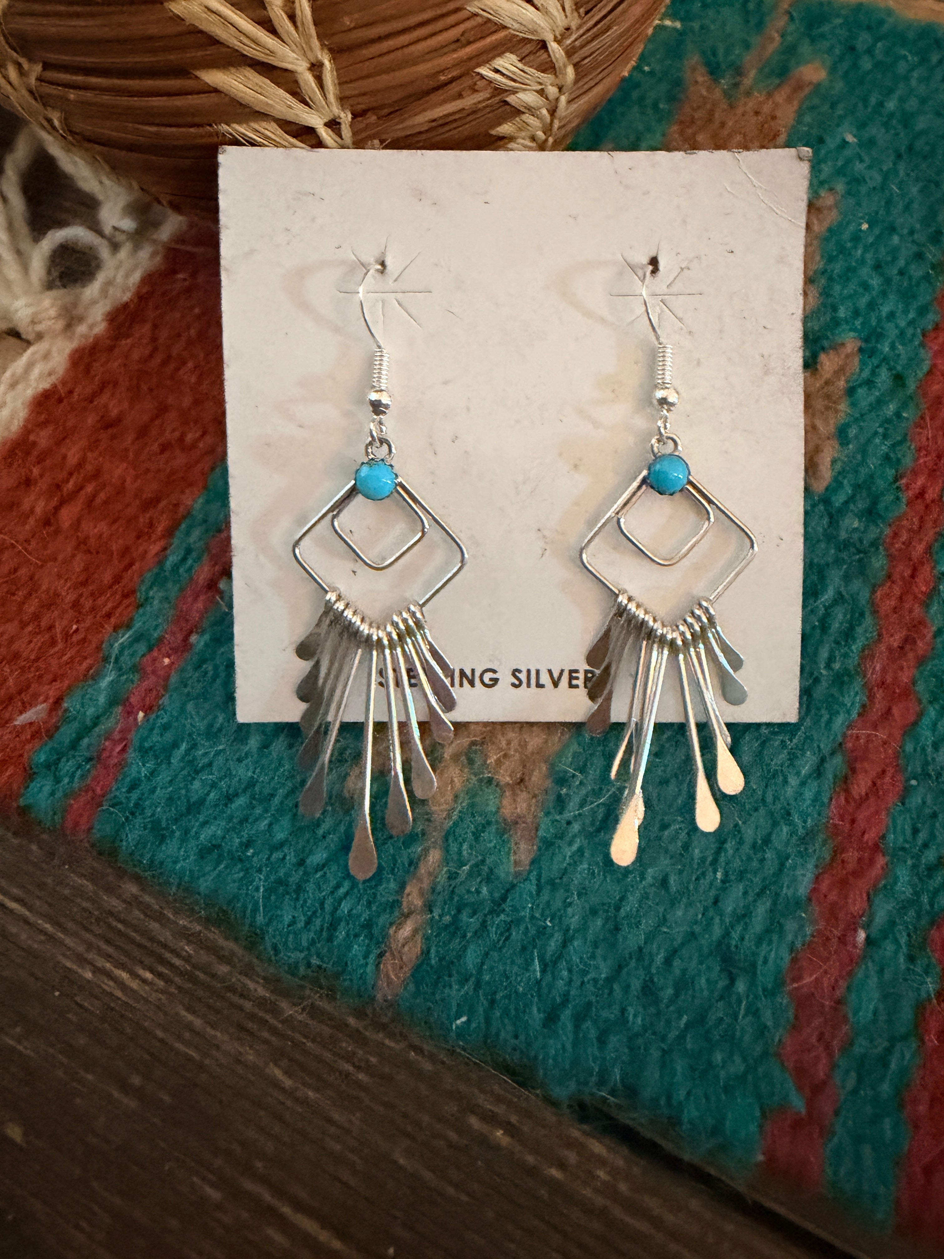 Handcrafted Turquoise and Sterling Silver Tassel Dangle Earrings