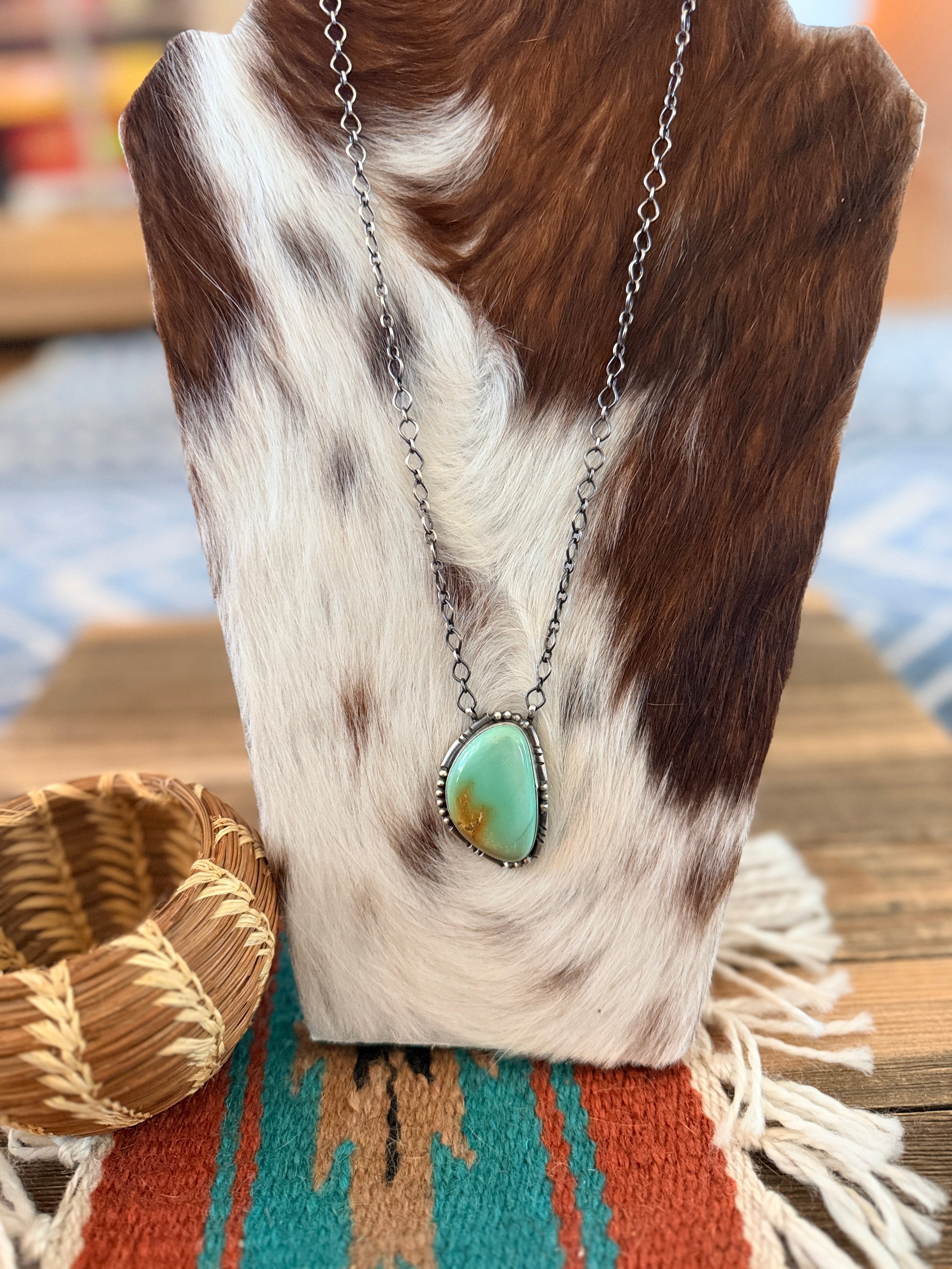 Handcrafted Carico Lake Turquoise & Sterling Silver Necklace by Sheila Becenti