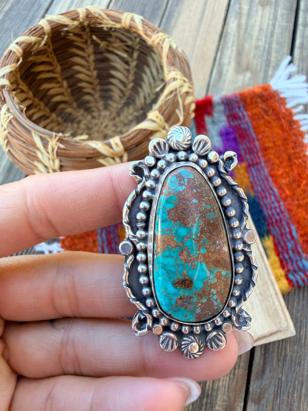 Handcrafted Royston Turquoise & Sterling Silver Ring 7.25 by Rosella Paxson