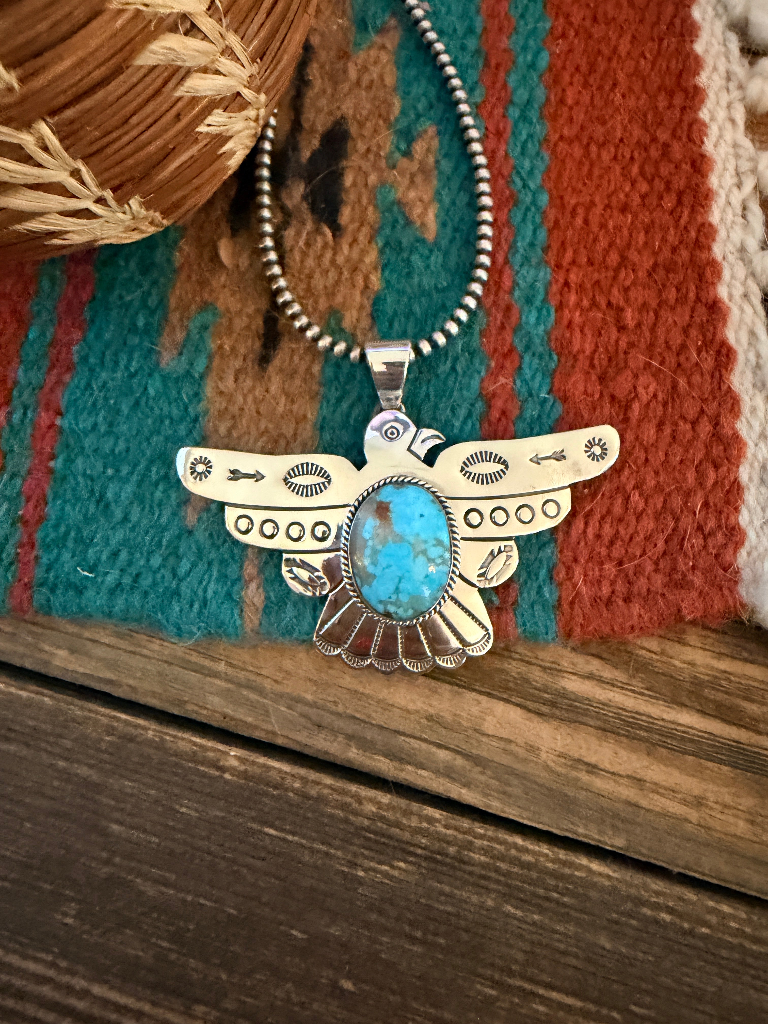 Handcrafted Sterling Silver & Turquoise Thunderbird Pendant