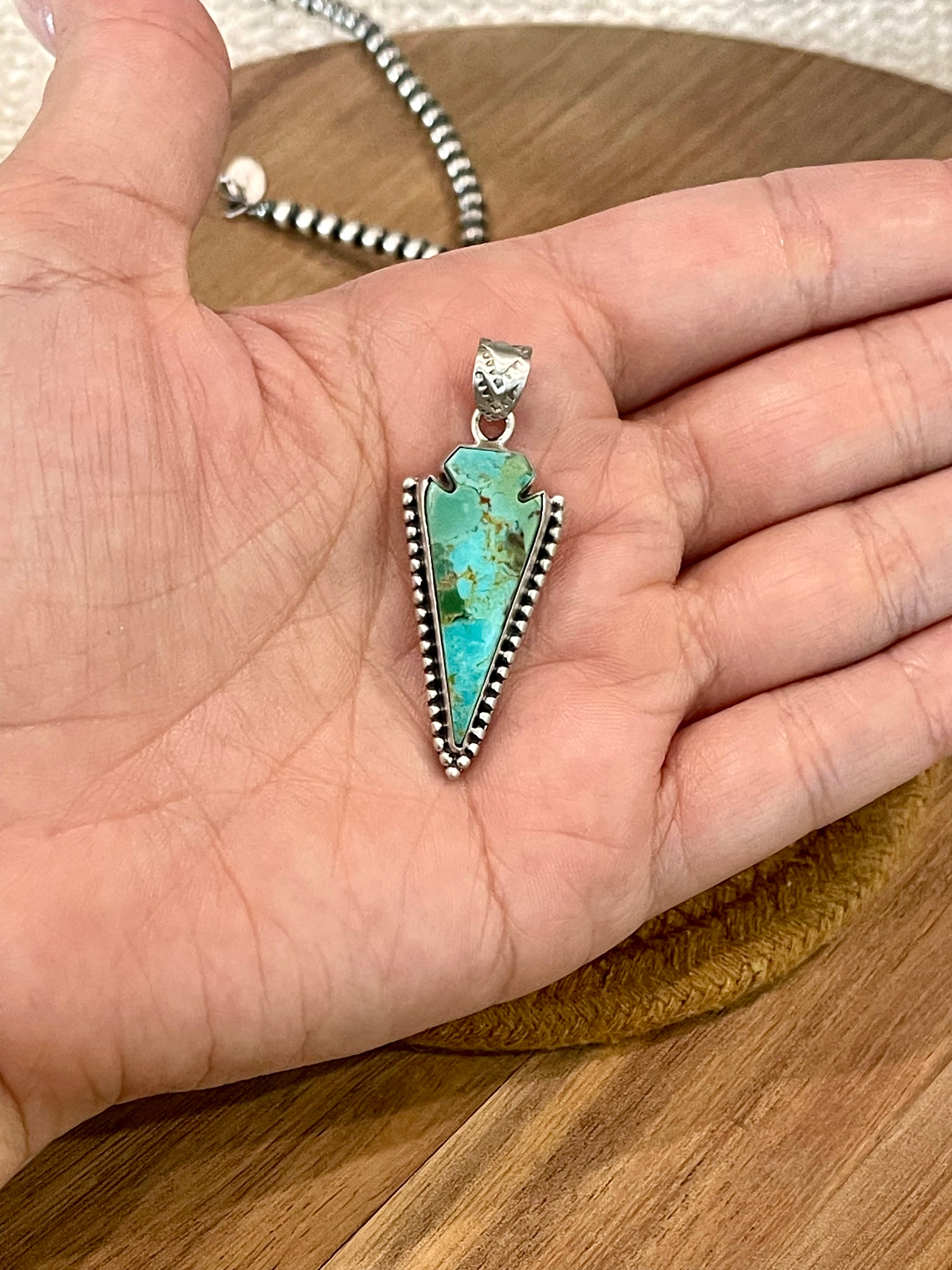 Handmade Sterling Silver & Kingman Turquoise Arrow Pendant