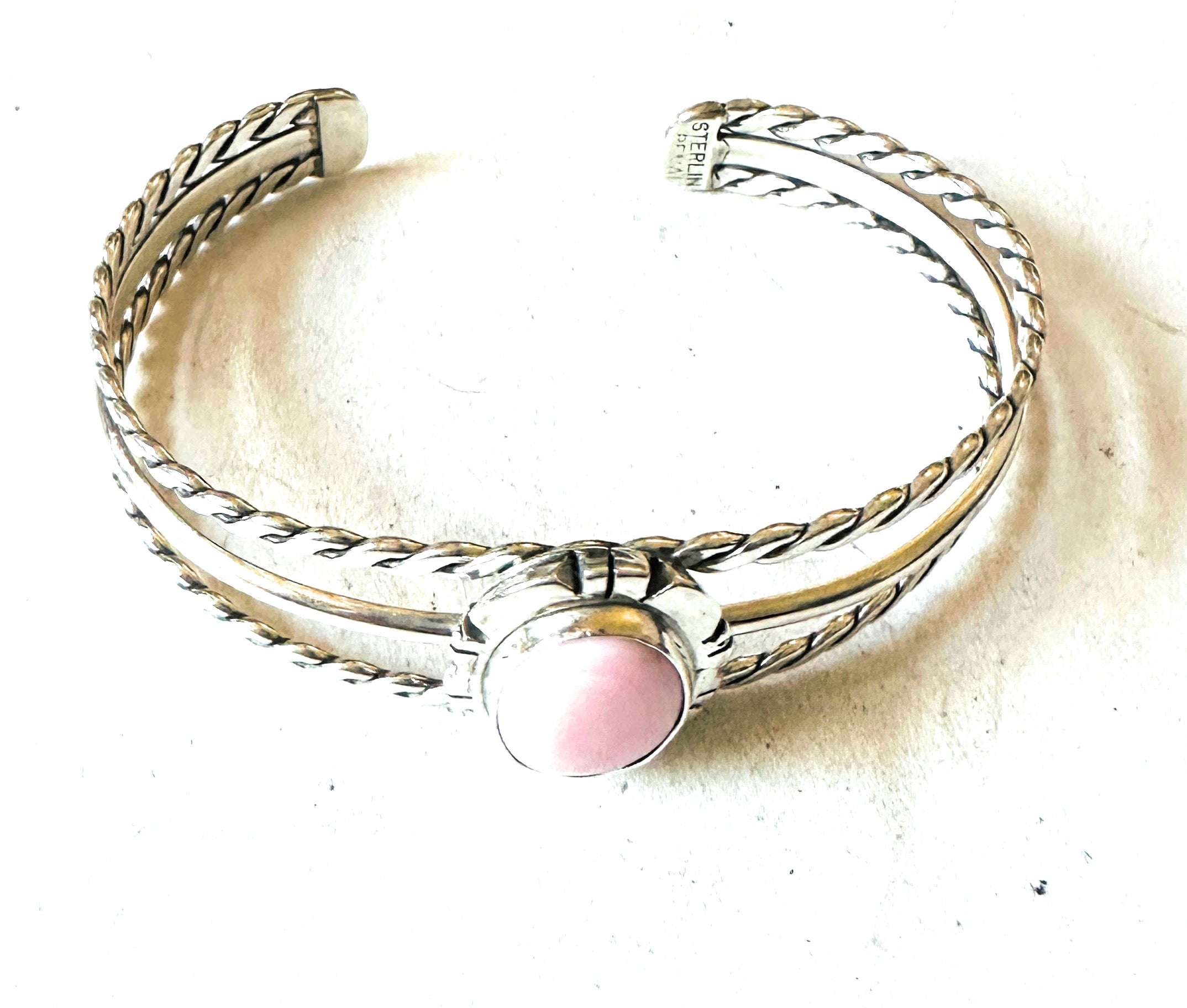 Handcrafted Queen Pink Conch Shell & Sterling Silver Cuff Bracelet
