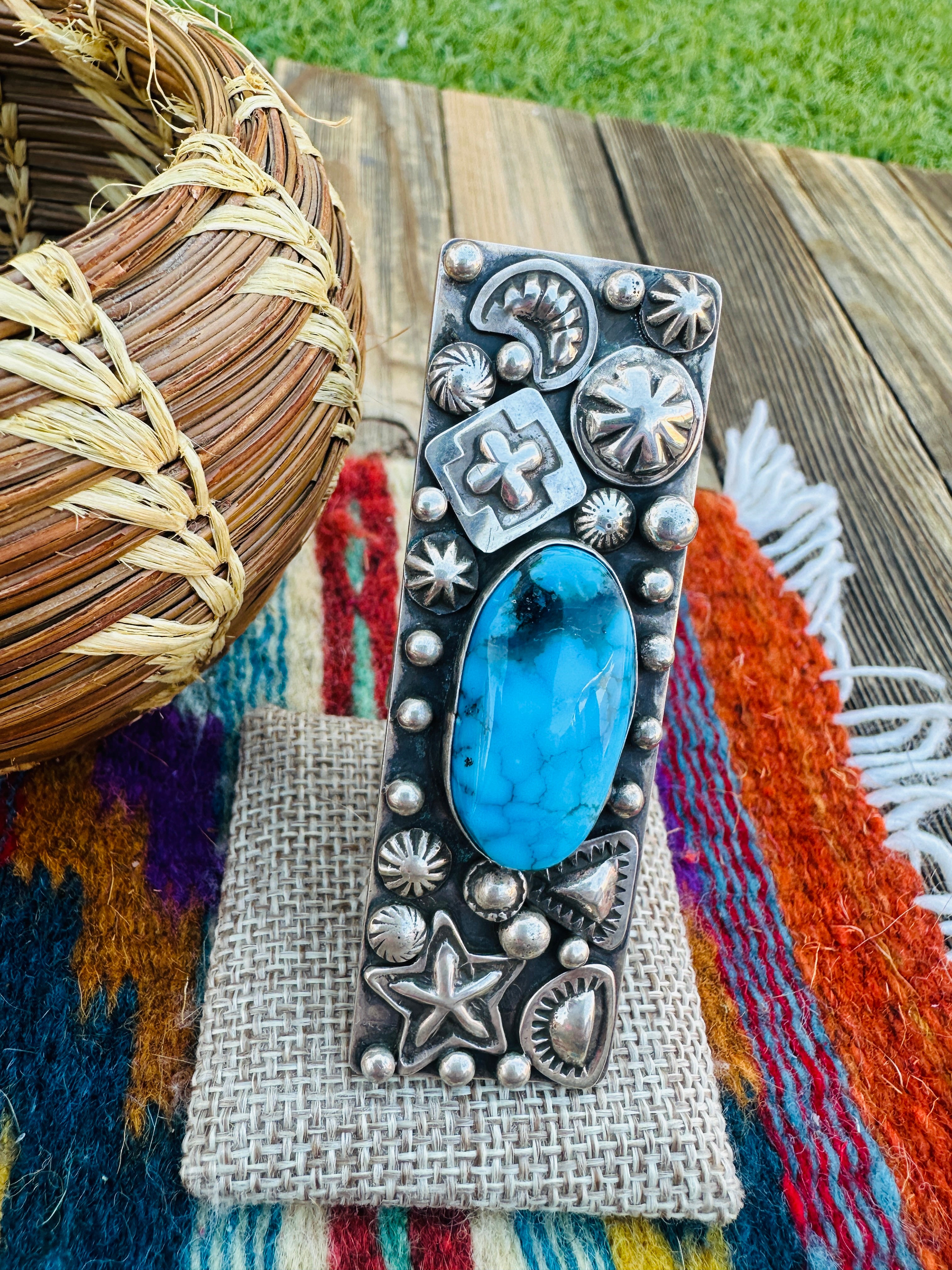 Handcrafted Turquoise & Sterling Silver Adjustable Ring by Dakota Willie