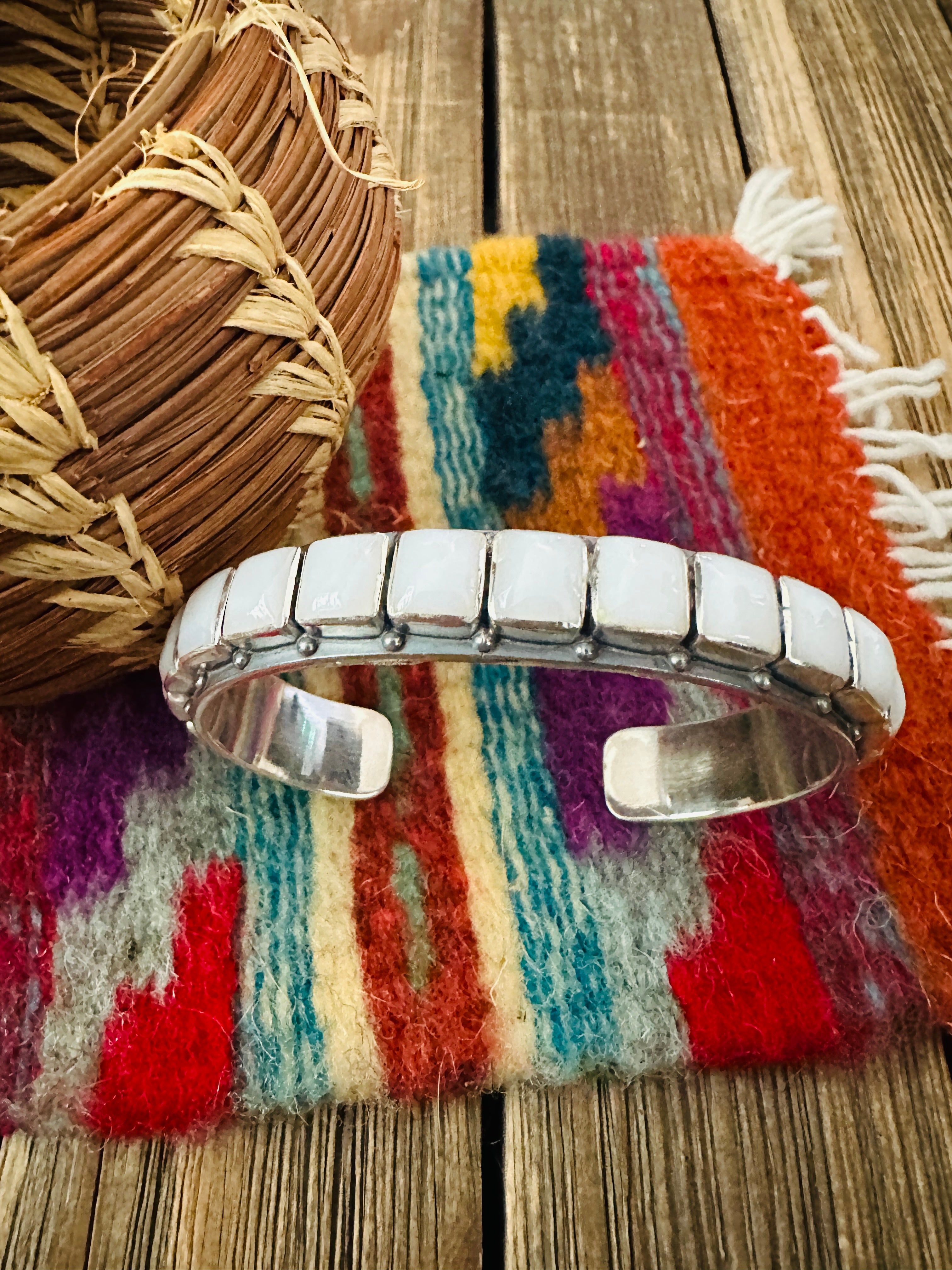 Handcrafted Sterling Silver and Mother of Pearl Cuff Bracelet by Federico Jimenez