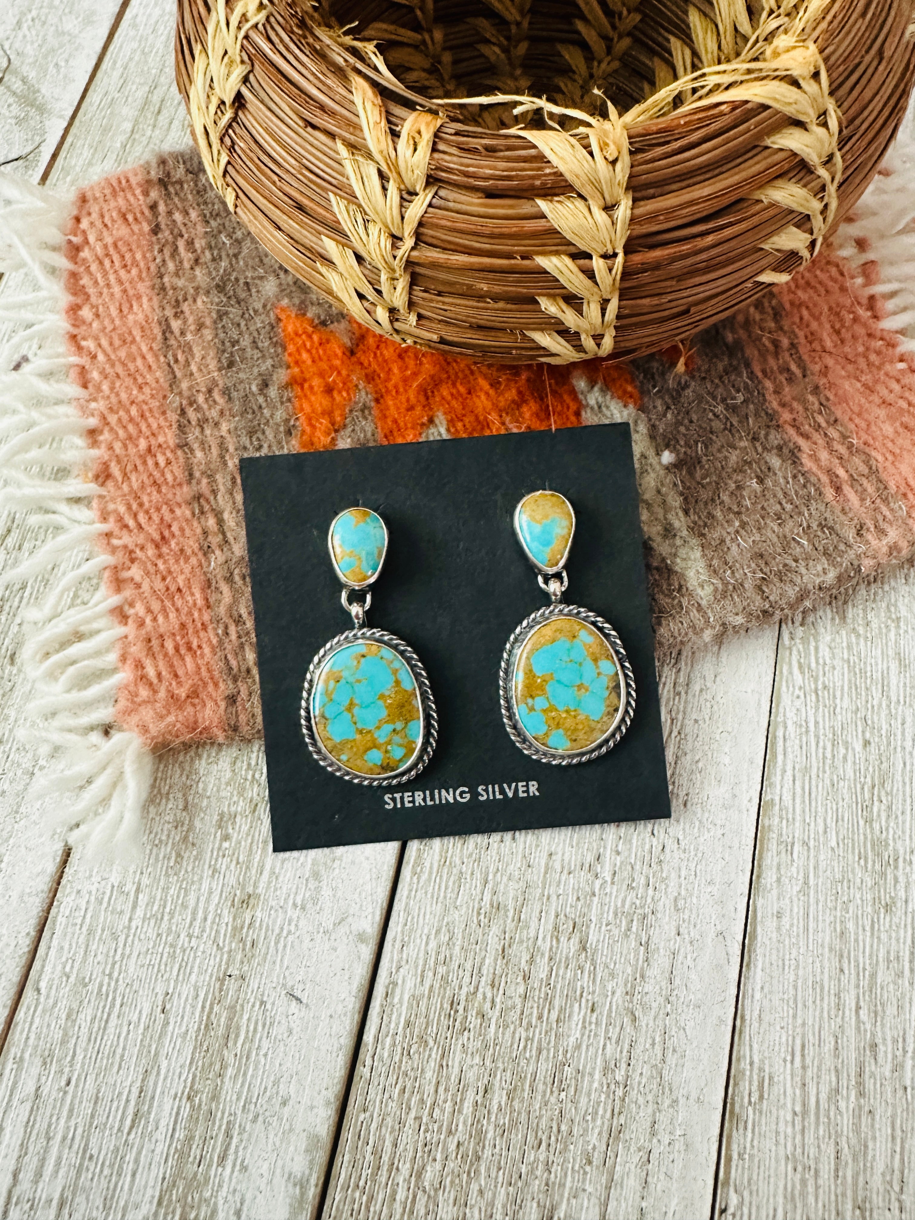 Handcrafted Sterling Silver & Kingman Turquoise Dangle Earrings