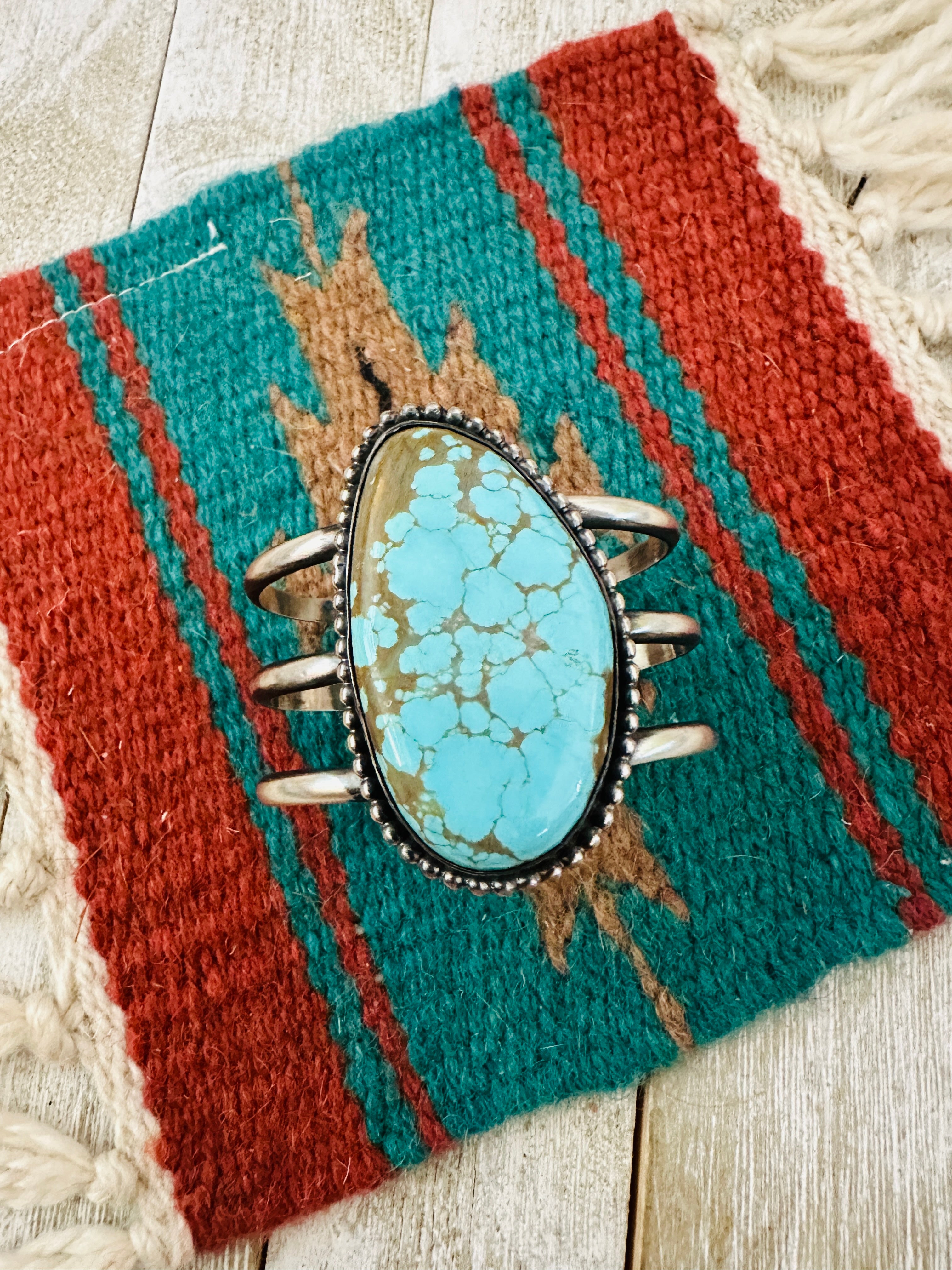 Handcrafted Sterling Silver & Number 8 Turquoise Cuff Bracelet by Chimney Butte