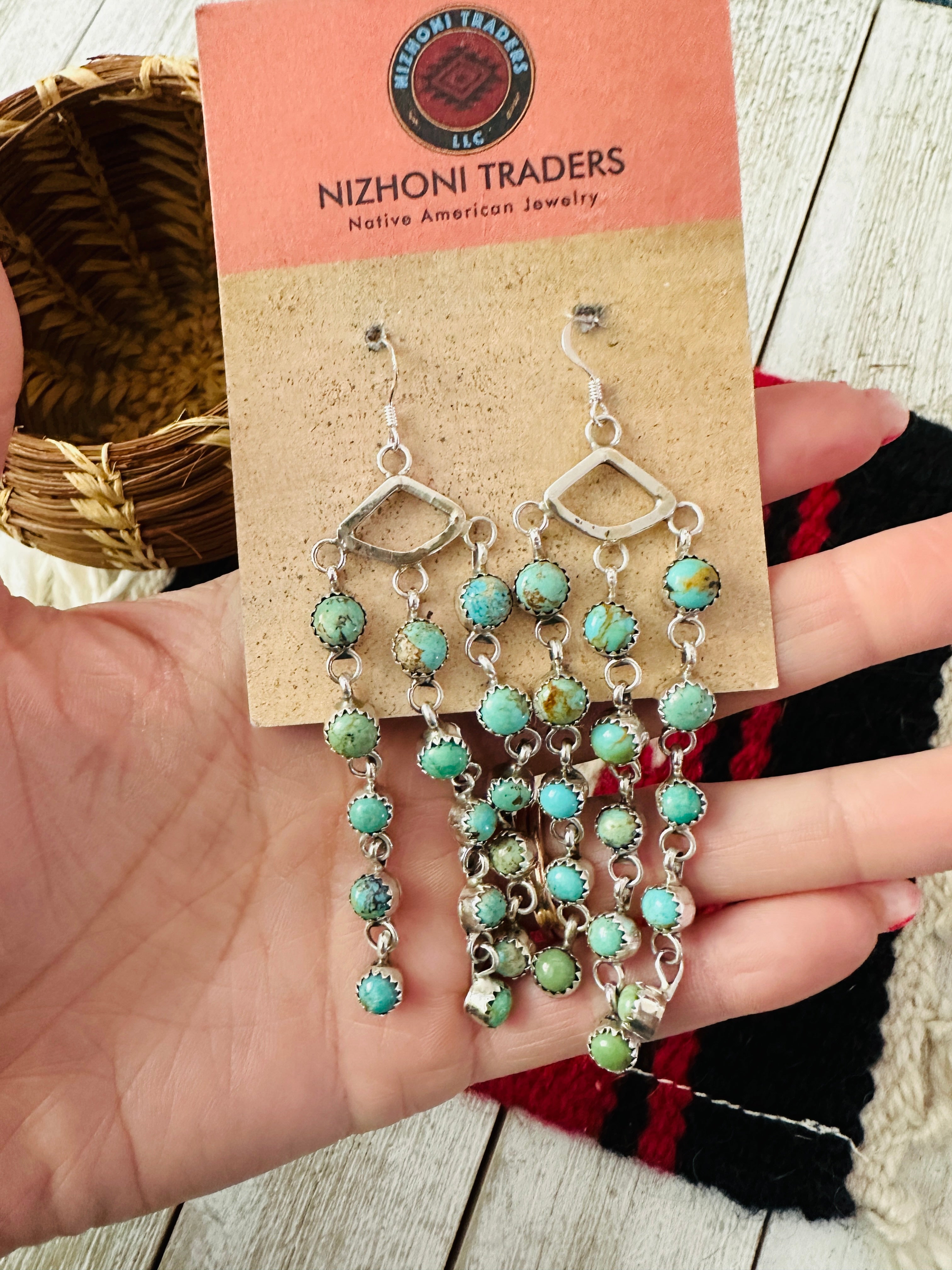 Handcrafted Turquoise & Sterling Silver Chandelier Dangle Earrings