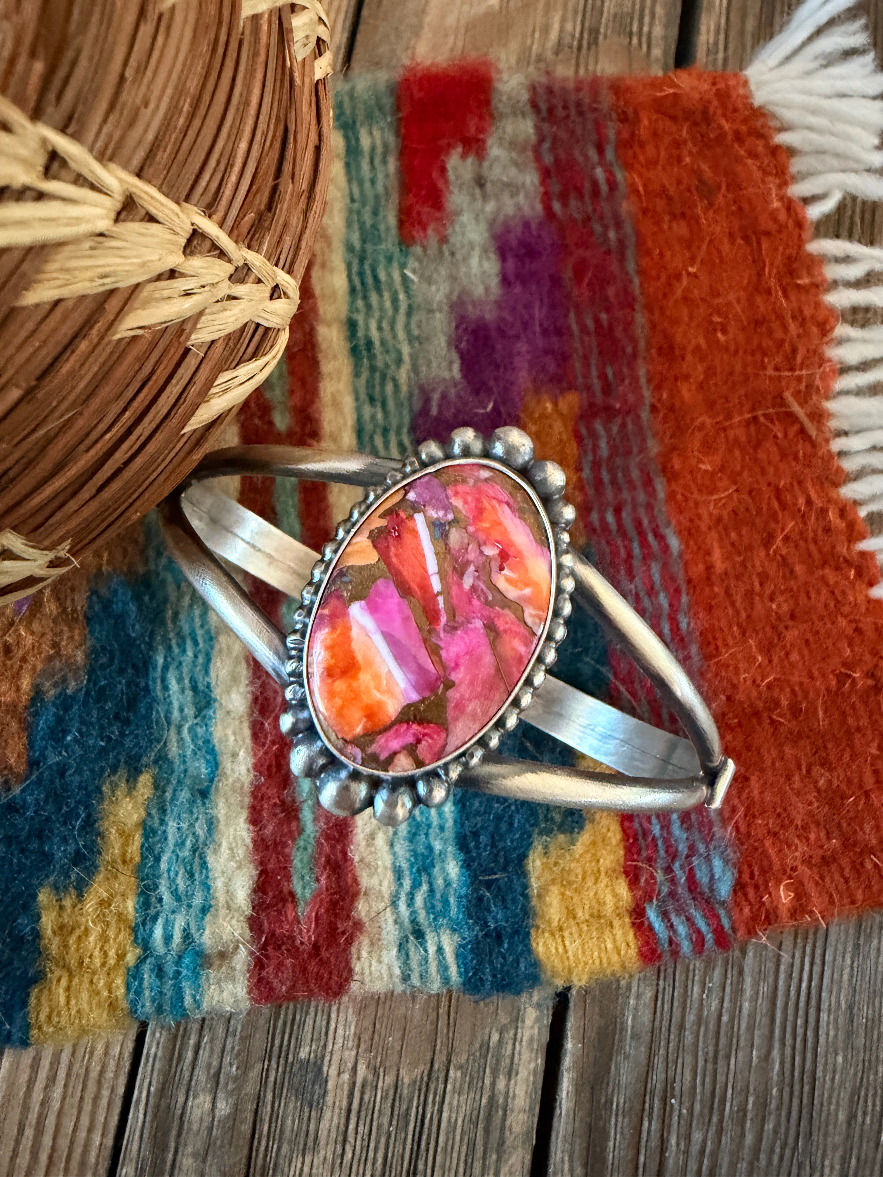 Handcrafted Pink Dream Mojave & Sterling Silver Cuff Bracelet