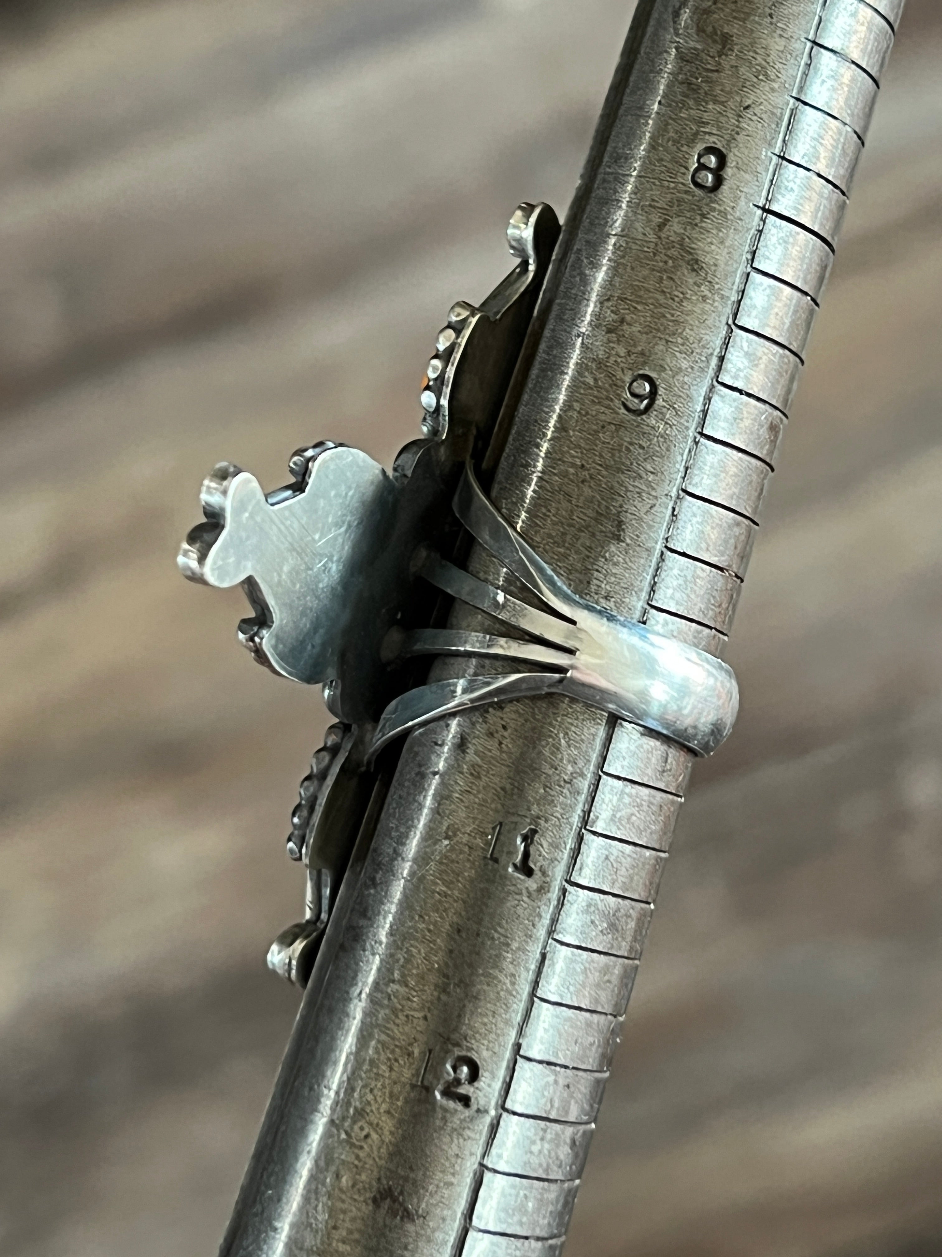 Apache Sterling Silver and Orange Spiny Oyster Shell 4 Direction Ring by Rosella Paxson, Size 10