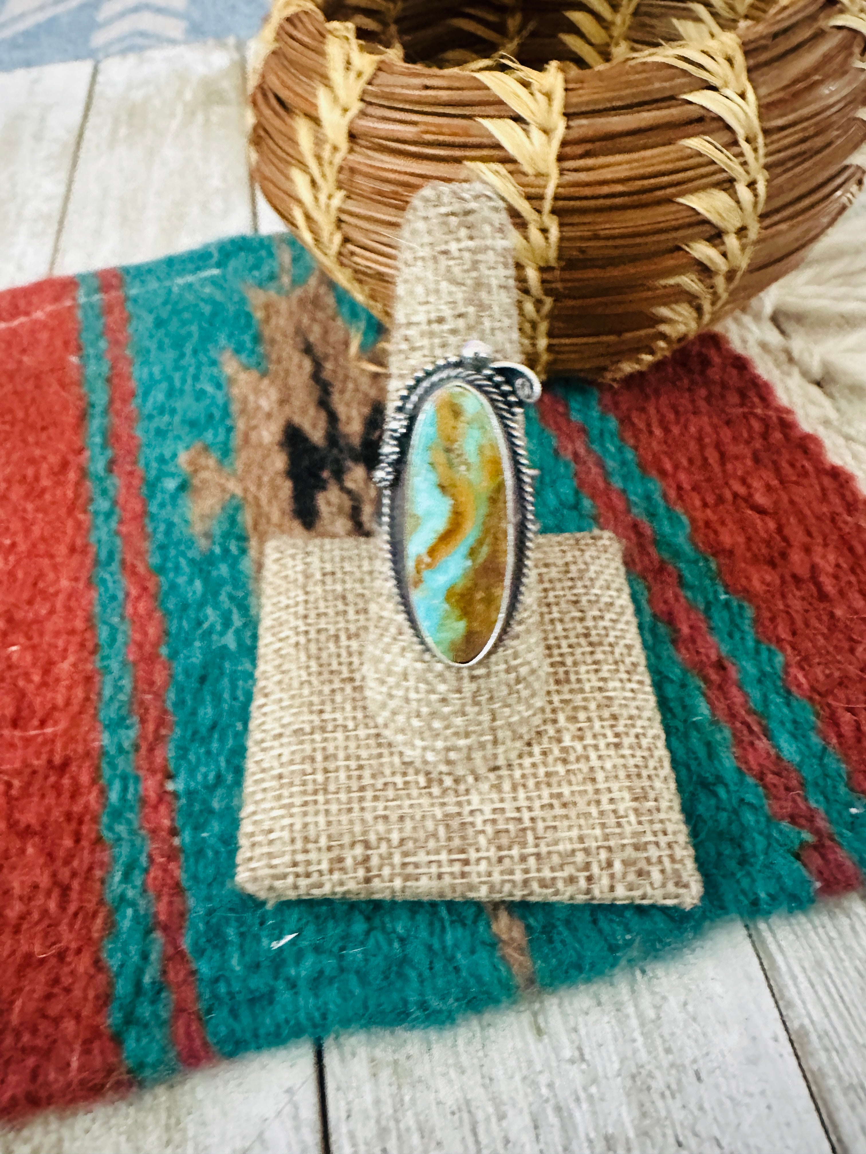 Handcrafted Turquoise & Sterling Silver Adjustable Ring by Jacqueline Silver