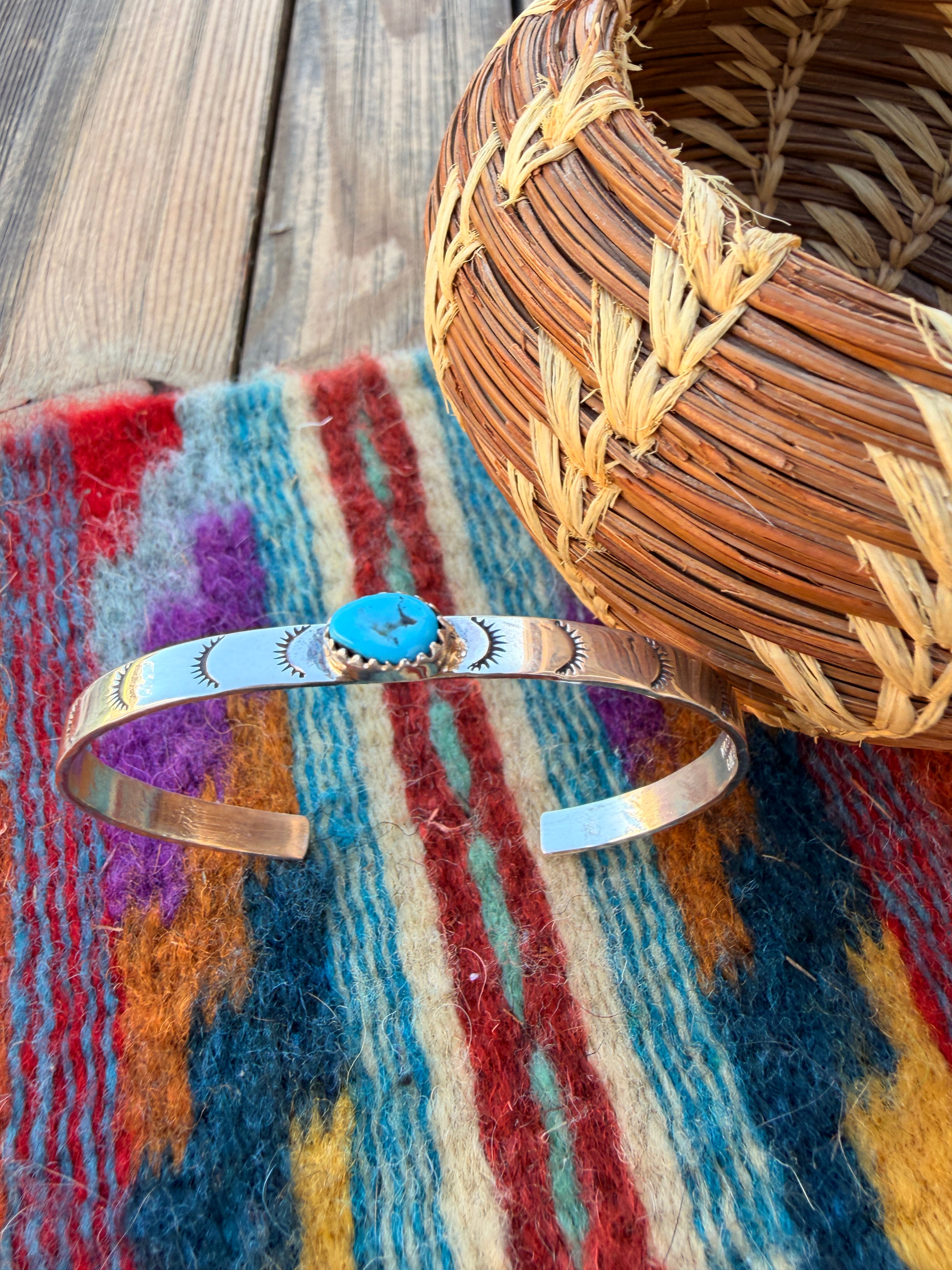 Handcrafted Turquoise & Sterling Silver Cuff Bracelet by Andrew Johnson