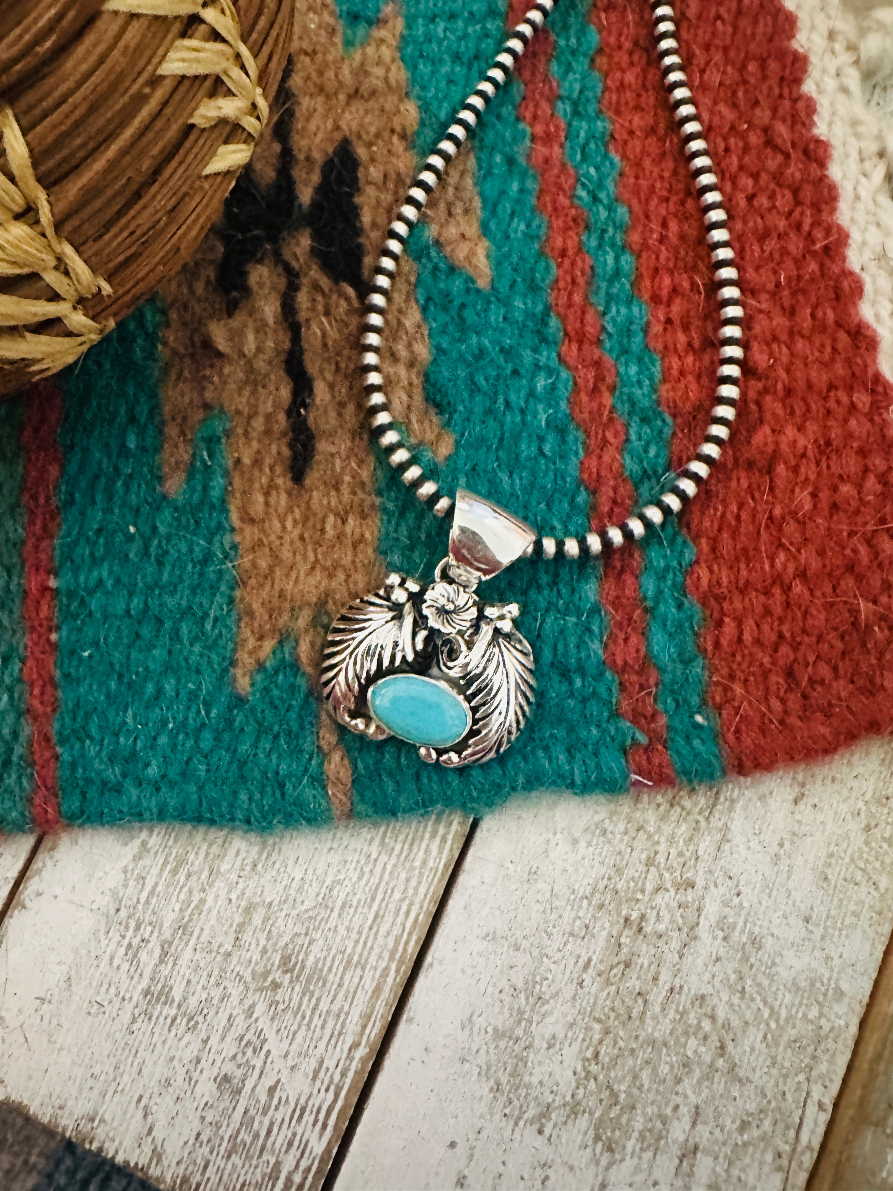 Handcrafted Turquoise & Sterling Silver Leaf Pendant