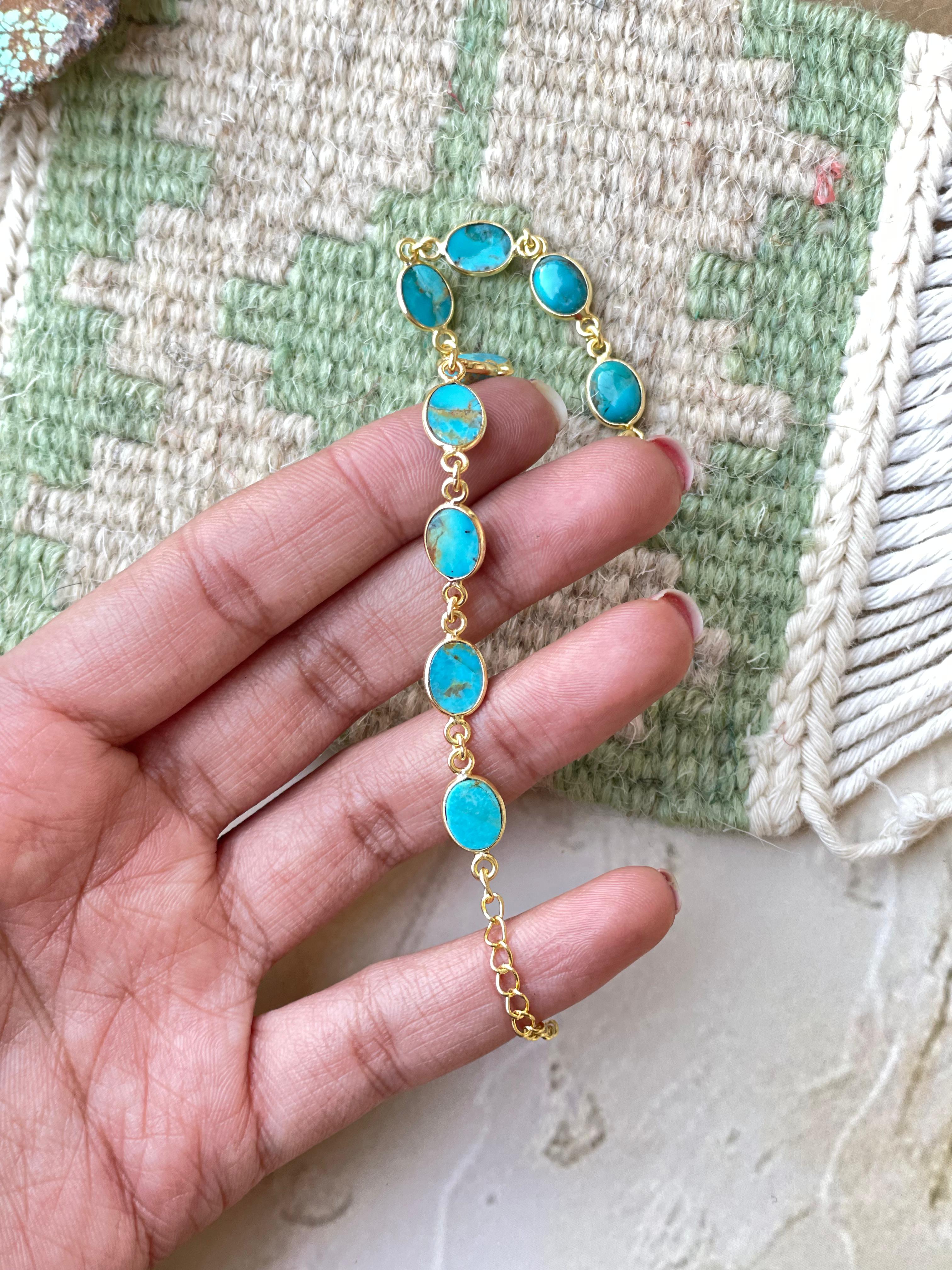 “The Golden Collection” Handmade Natural Turquoise Gold Plated Link Bracelet