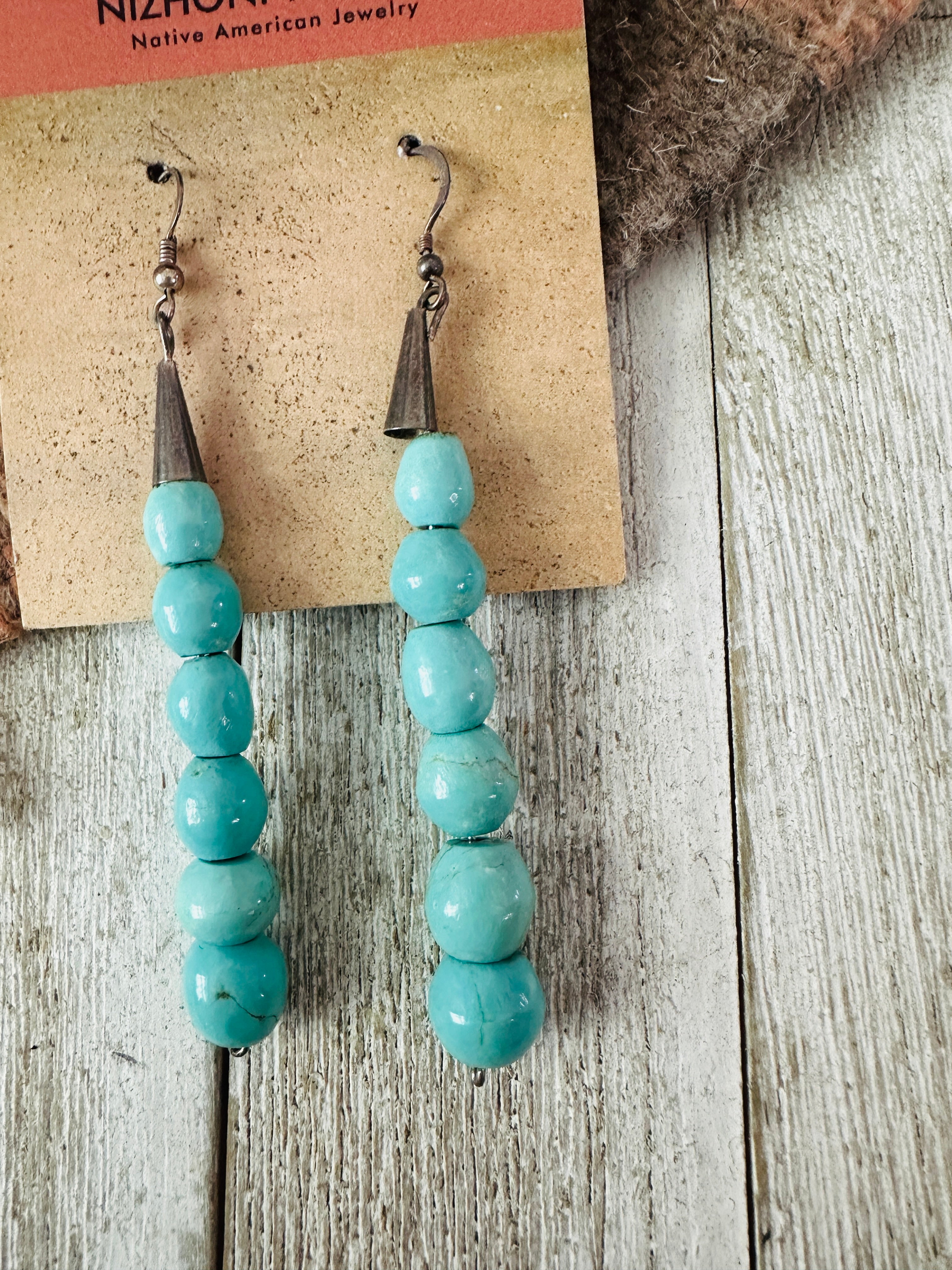 Handcrafted Turquoise Bead & Sterling Silver Dangle Earrings