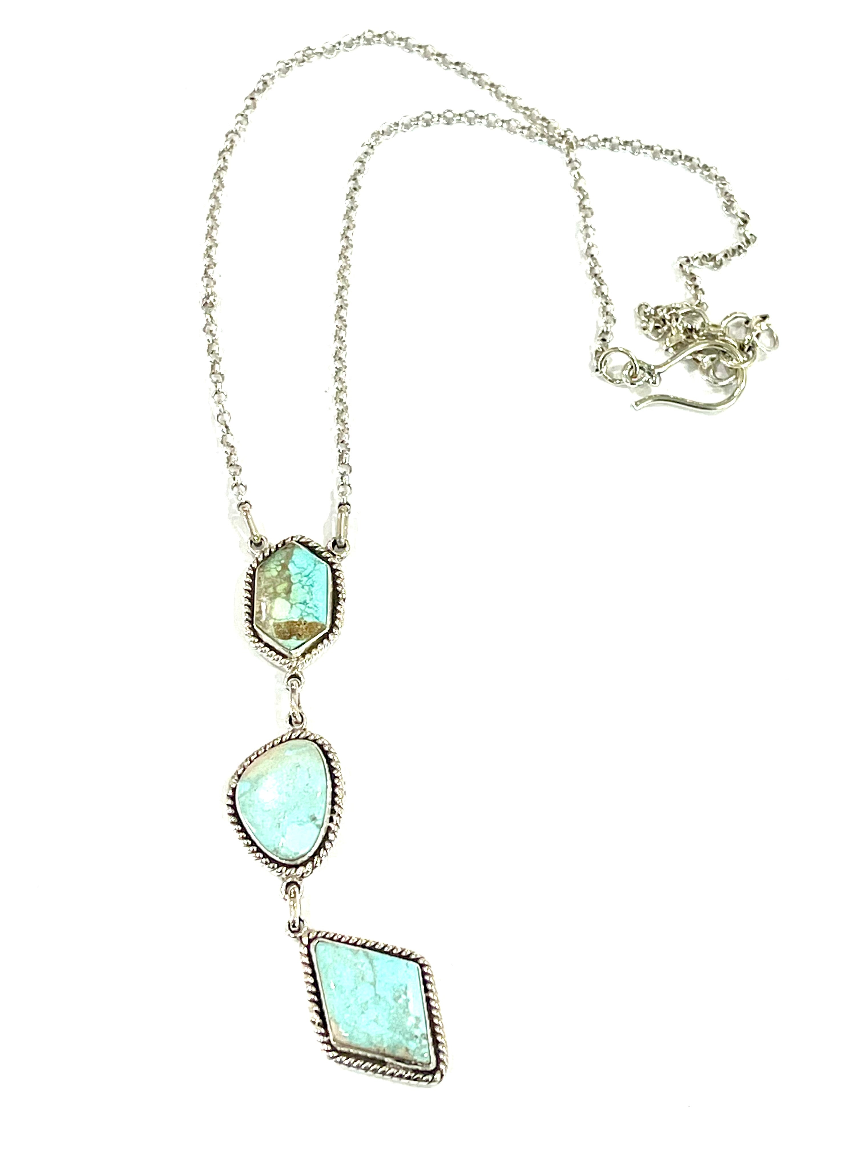 Handmade Sterling Silver & Carico Lake Turquoise Drop Necklace