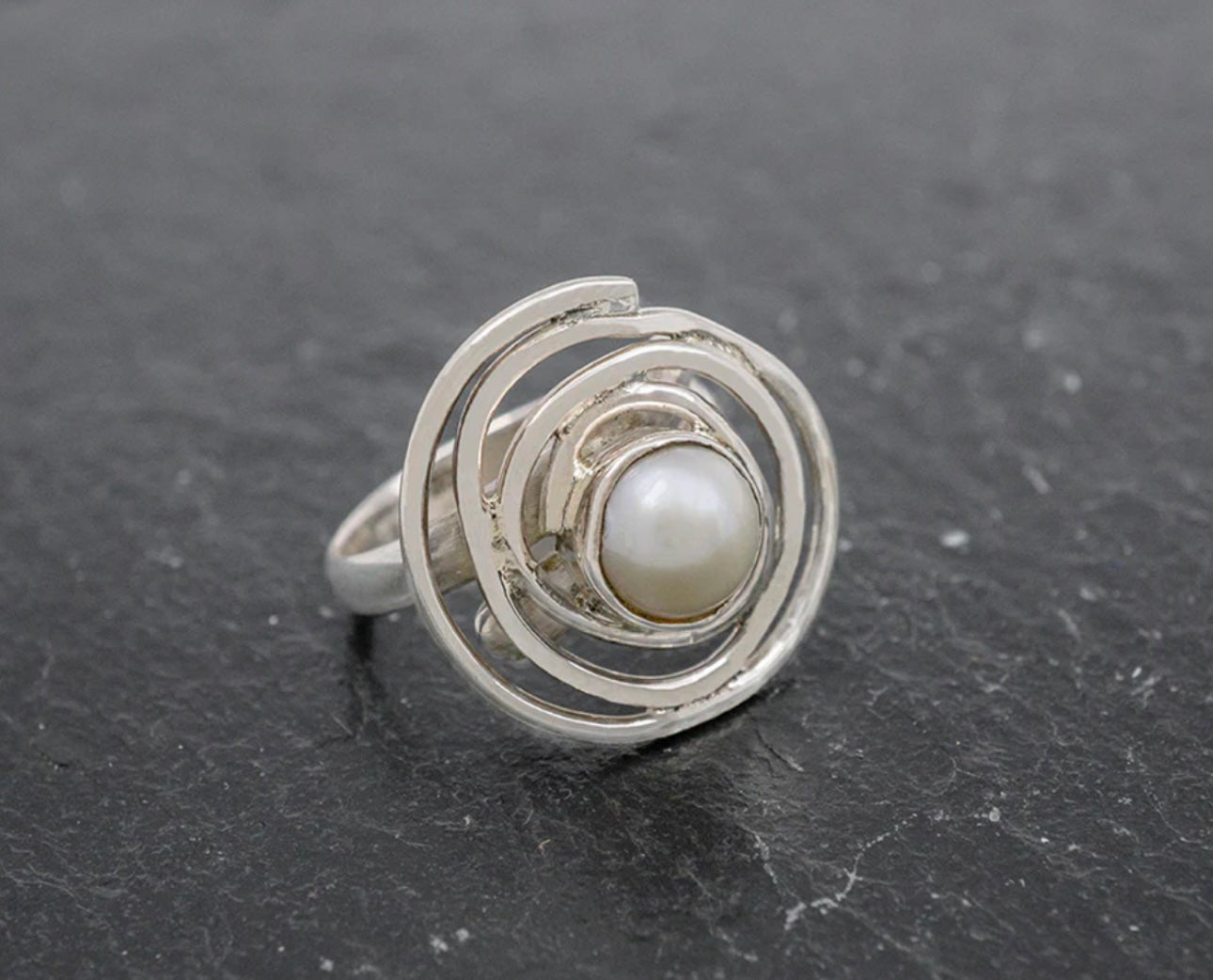 Swirl Sterling Silver Ring w/ Pearl