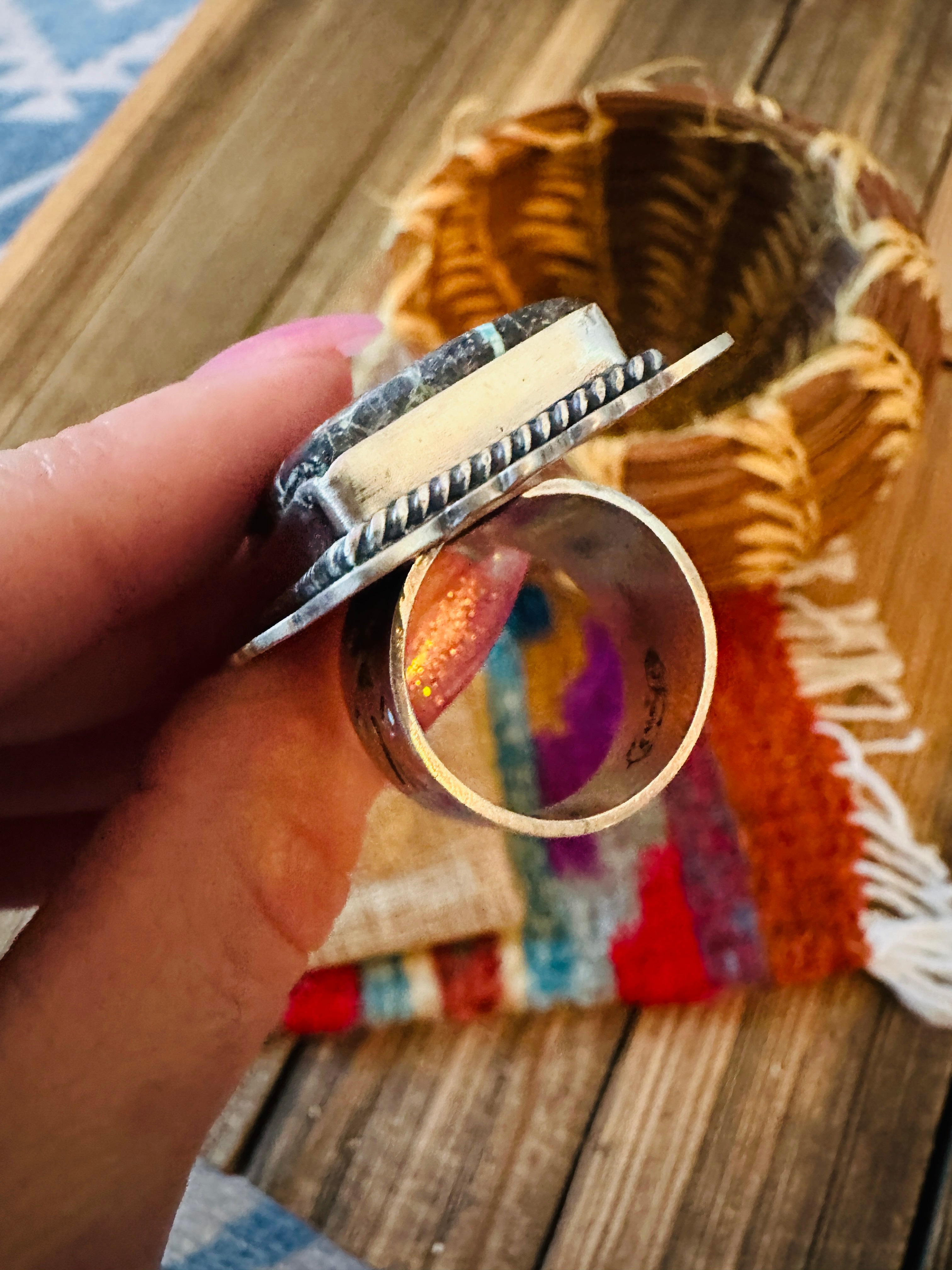 Handcrafted Blackjack Turquoise & Sterling Silver Adjustable Ring