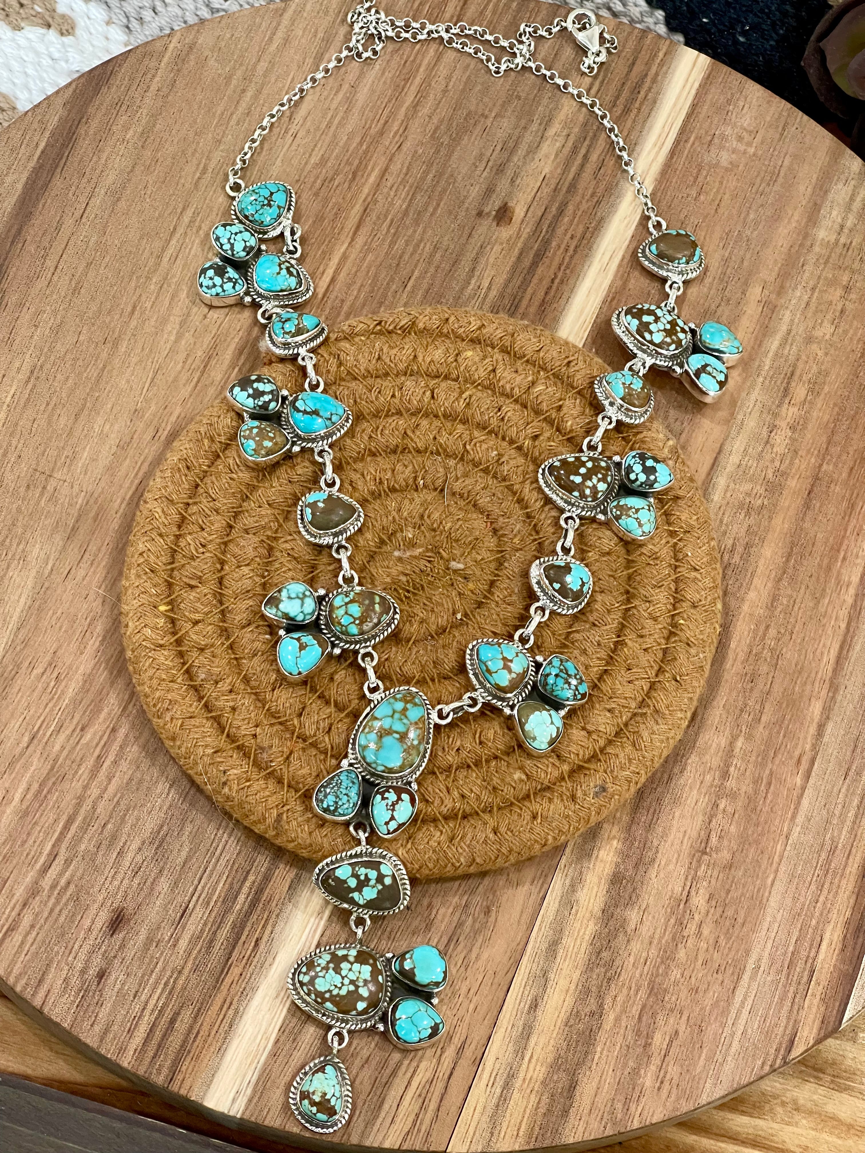 Handmade Sterling Silver & Number 8 Turquoise Cluster Necklace