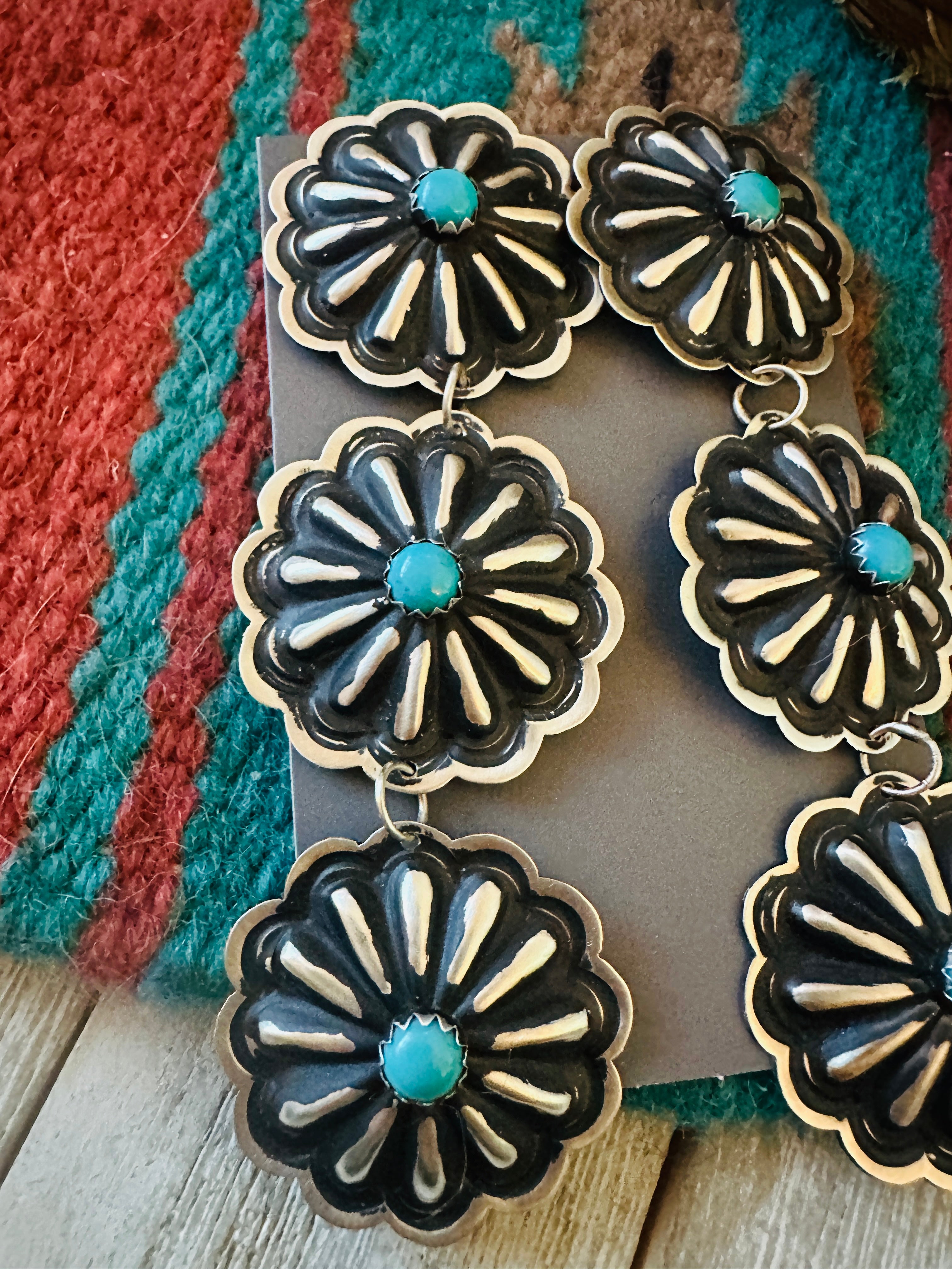 Handcrafted Turquoise & Sterling Silver Concho Dangle Earrings