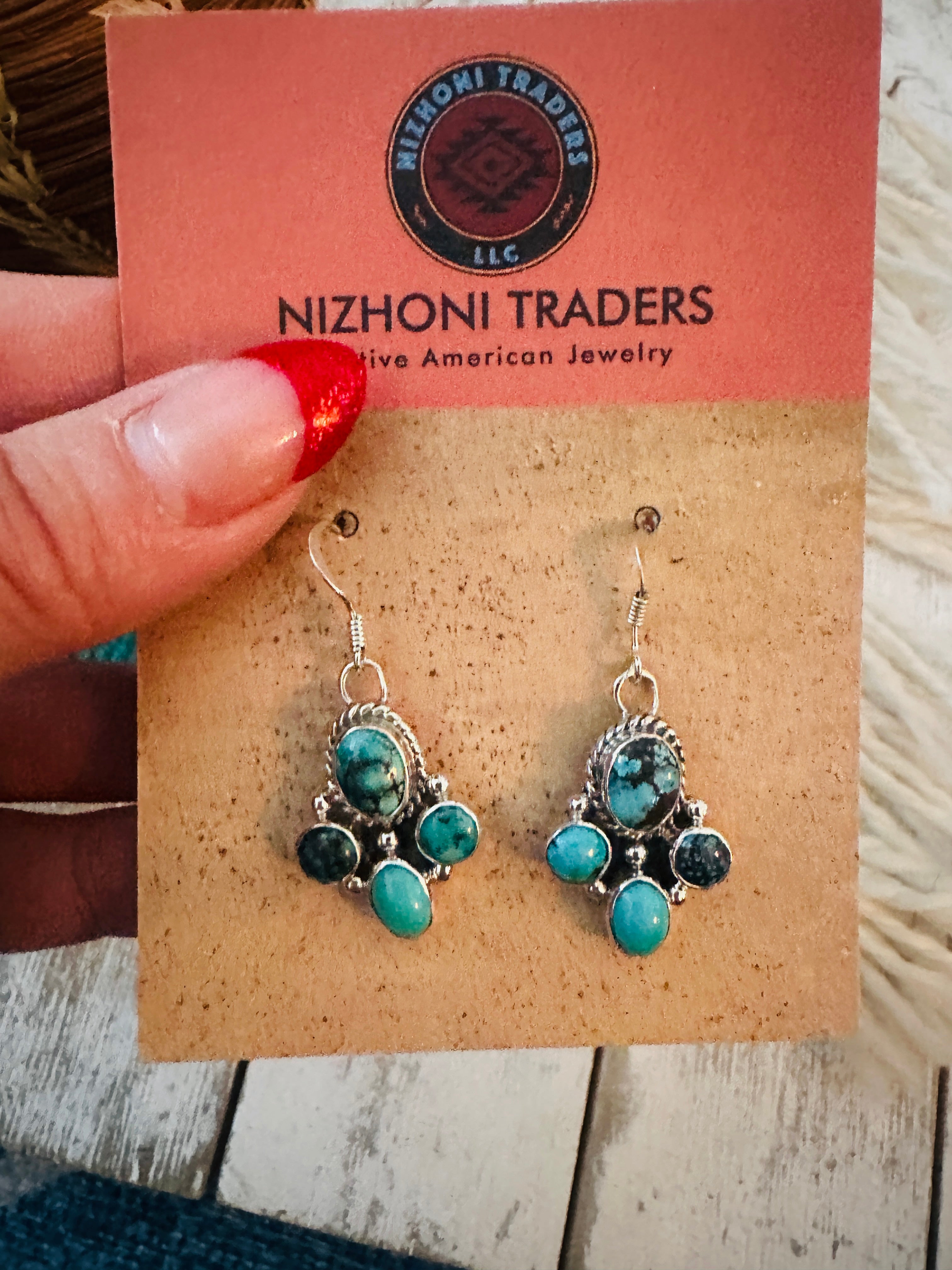 Handcrafted Turquoise & Sterling Silver Cluster Dangle Earrings