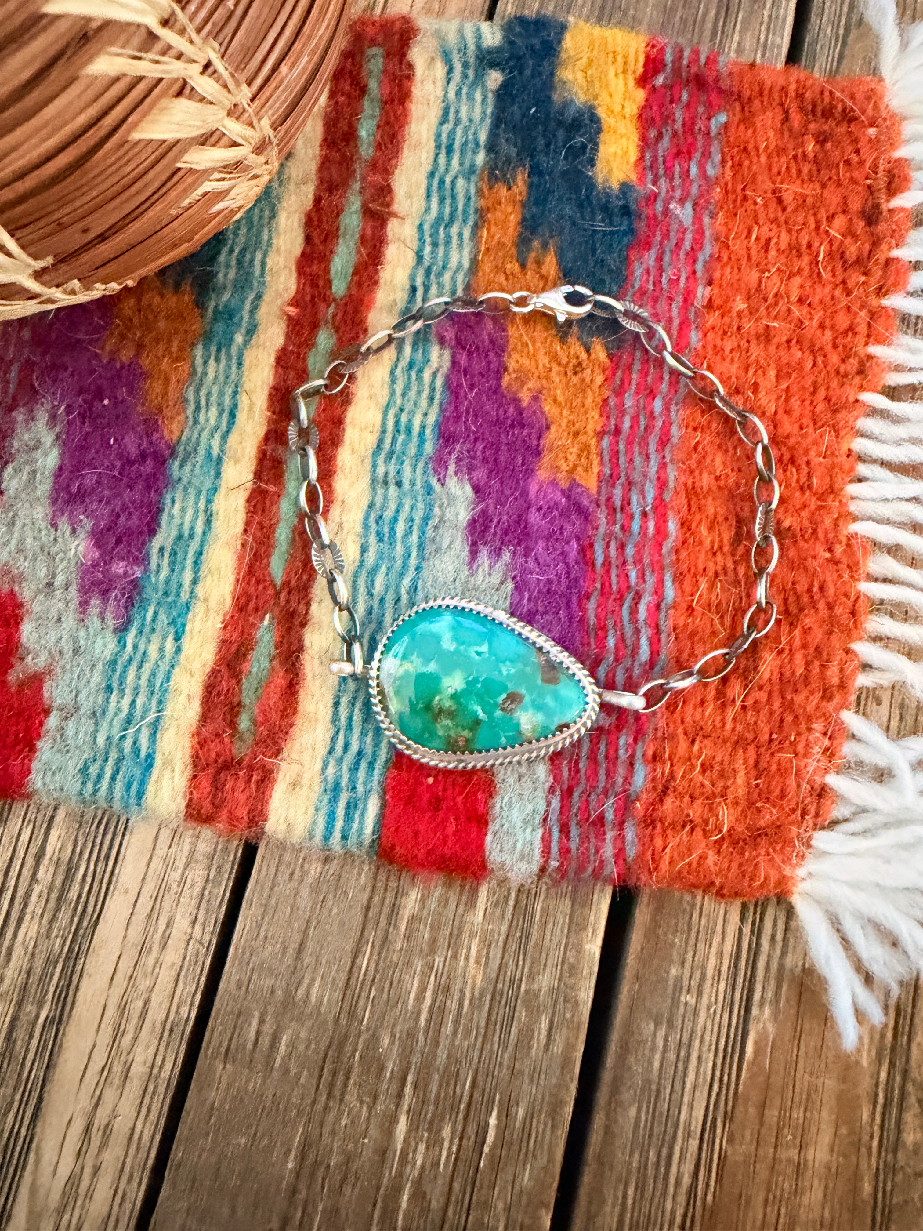 Handmade Sterling Silver and Turquoise Link Bracelet