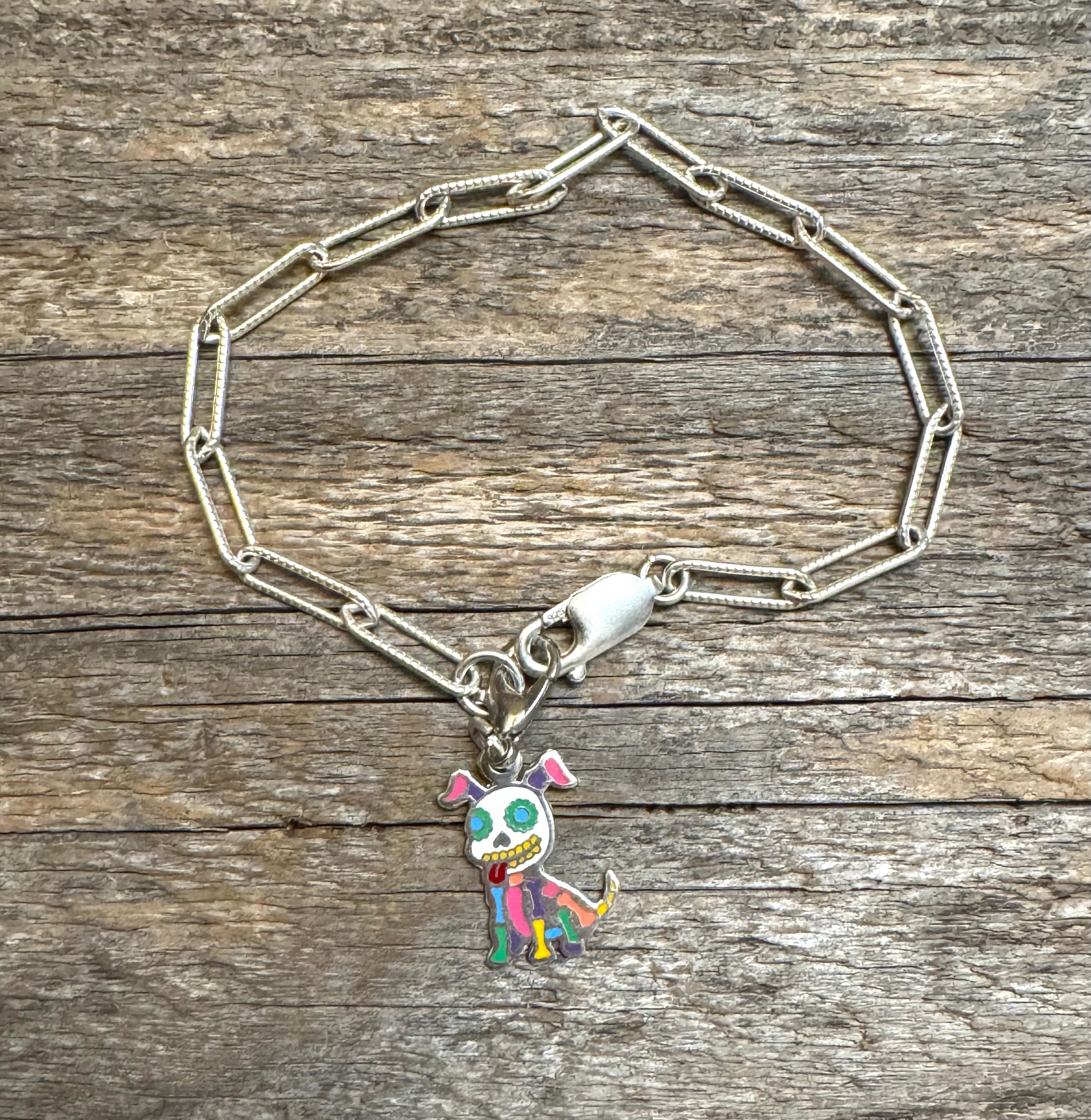 Multicolored Party Dog Sterling Silver Charm