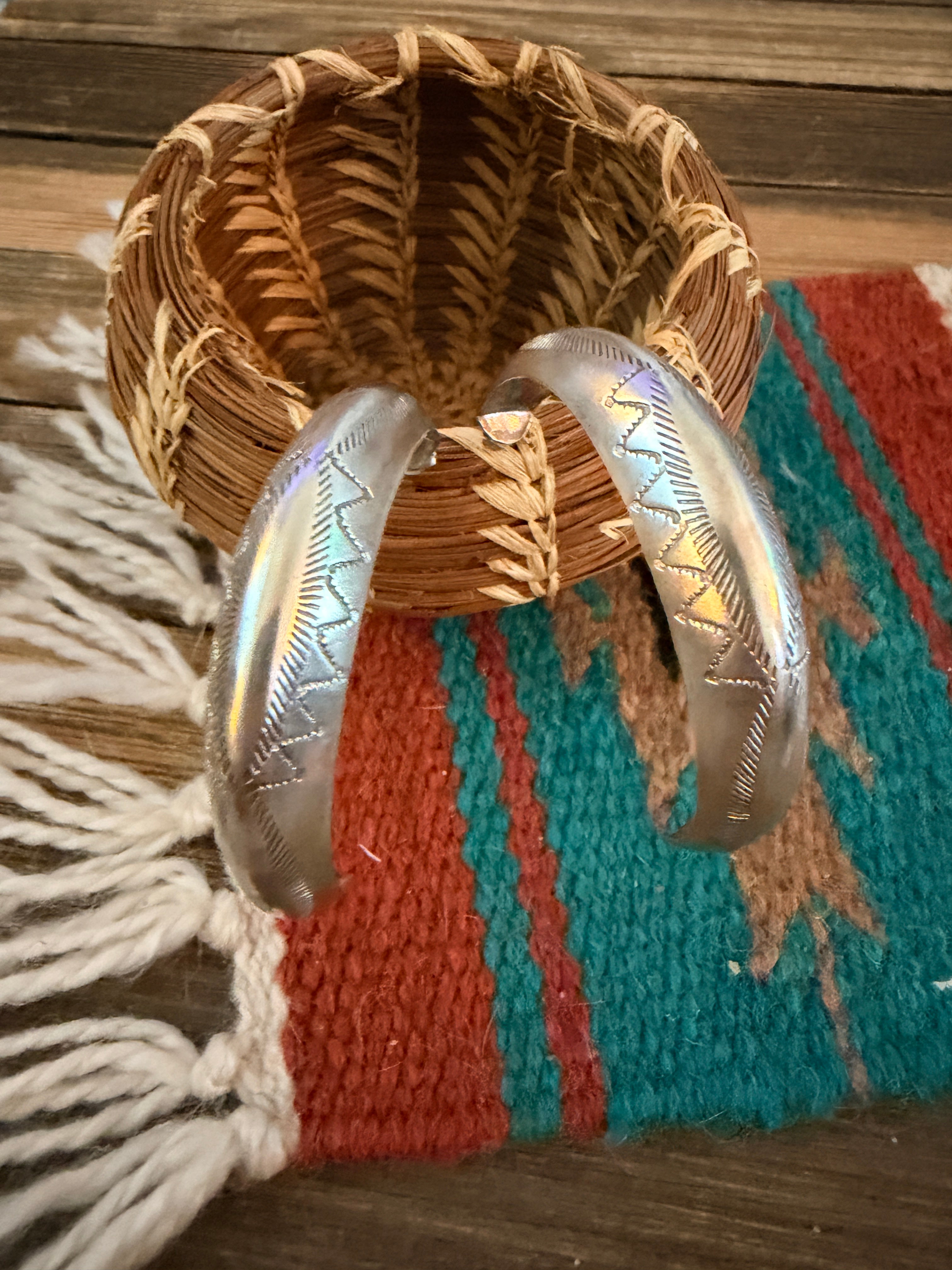Old Pawn Handcrafted Sterling Silver Half Hoop Earrings