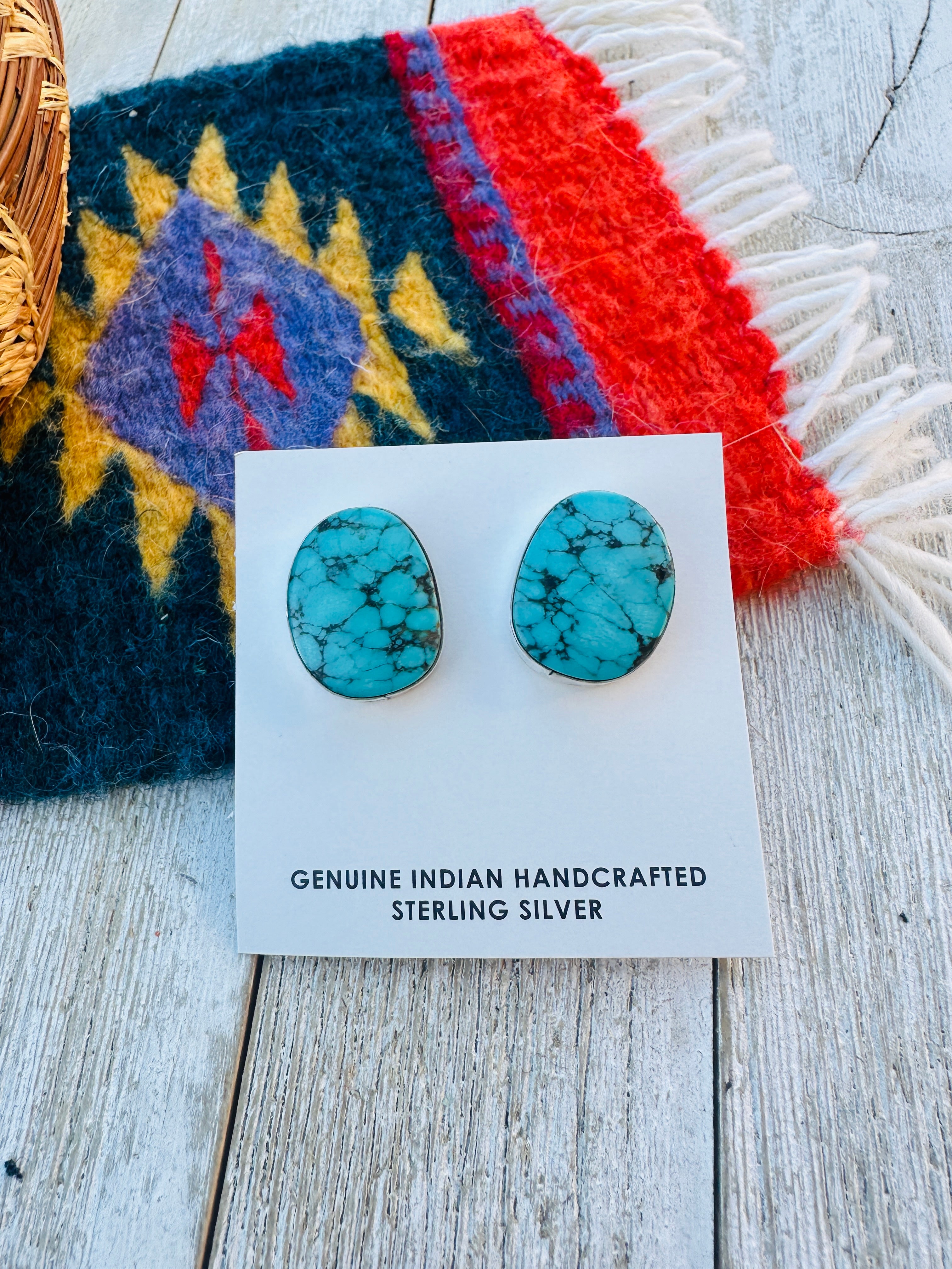 Handcrafted Kingman Web Turquoise & Sterling Silver Post Earrings