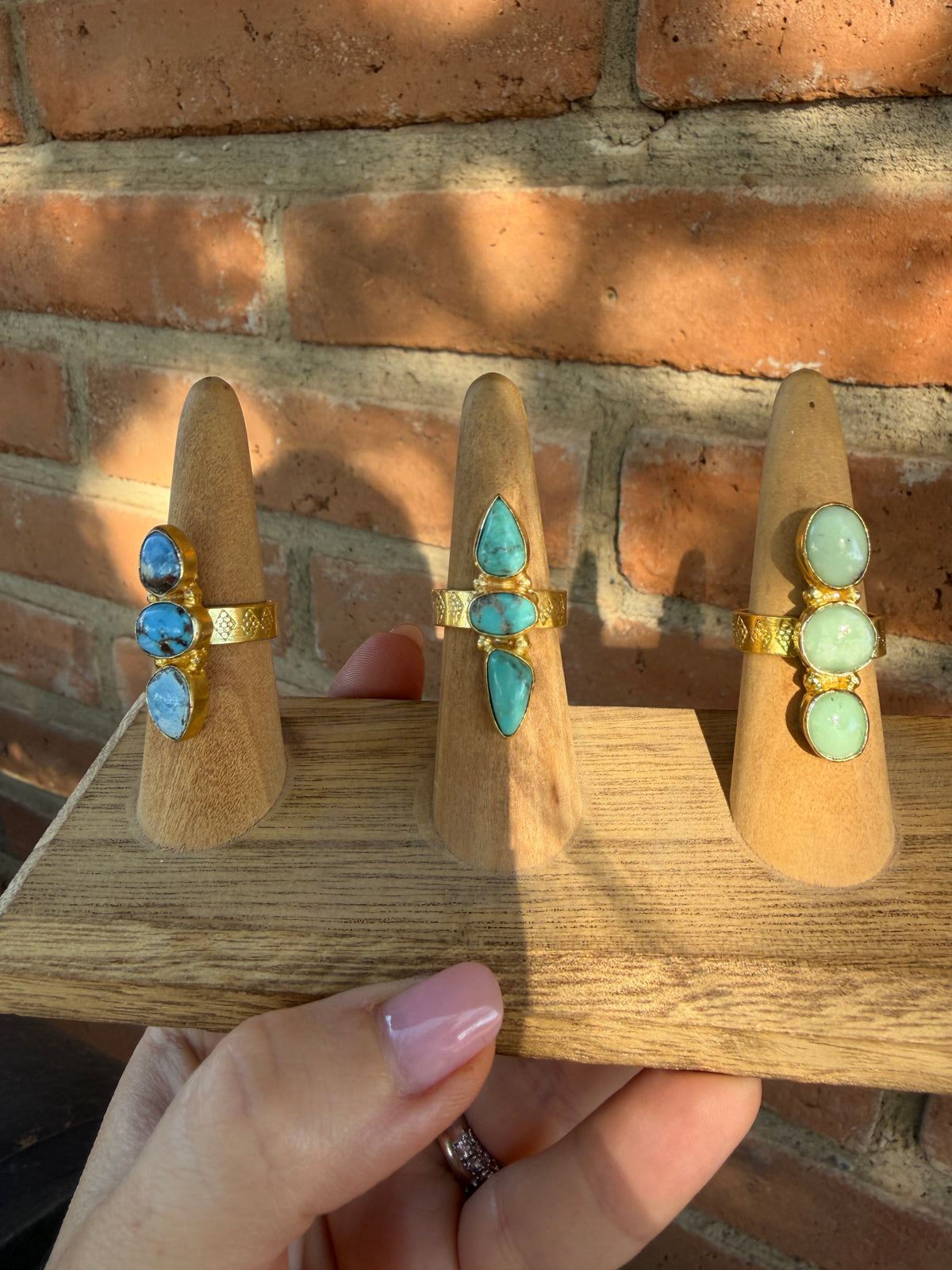 “The Golden Collection” Genuine Multi Stone Adjustable 3 Stone Ring