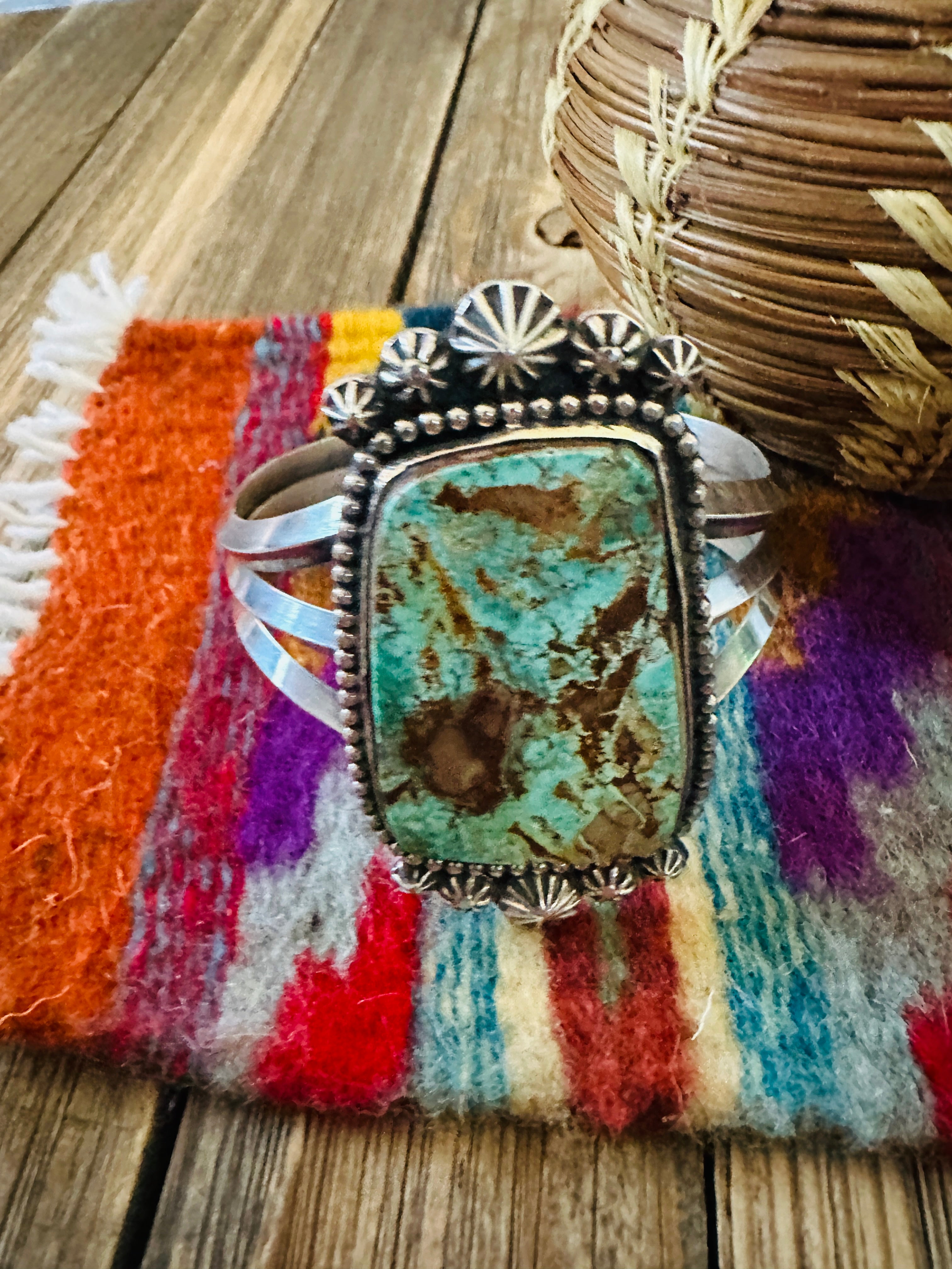 Handcrafted Pilot Mountain Turquoise & Sterling Silver Cuff Bracelet by Rosella Paxson