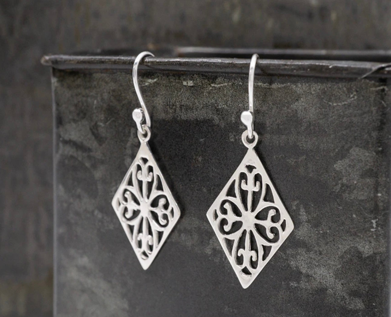 Pretty Filigree Diamond Earrings on Hook